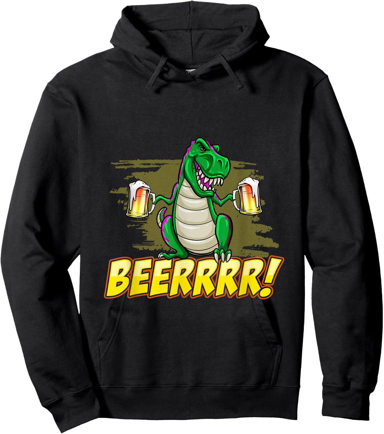 Beer Drinking Dinosaur Cool T-Rex Graphic BEERRRR! Hoodie - Hoodie | Black