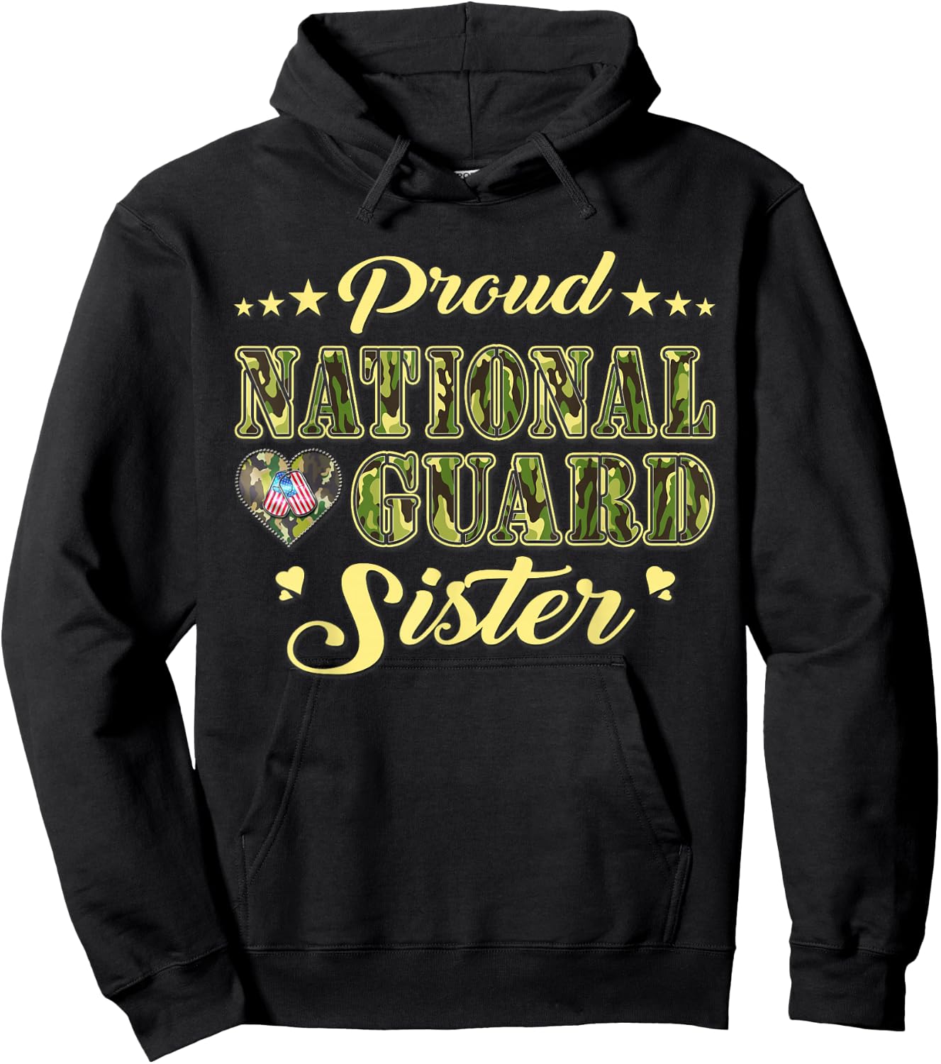 Proud National Guard Sister Dog Tags Heart Military Sibling Men Women Kids Hoodie - Hoodie | Black