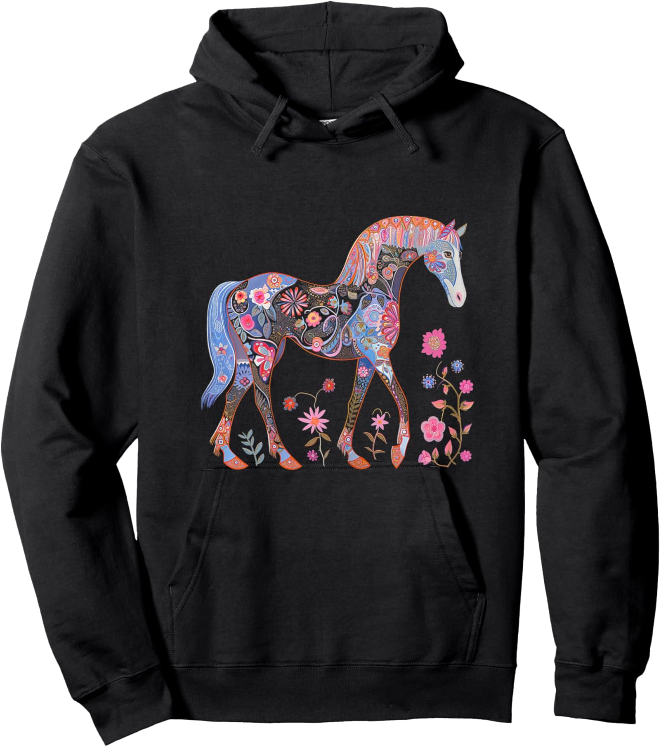 Horse Flowers Horseback Riding Equestrian Horse Girls Kids Hoodie - Hoodie | Black