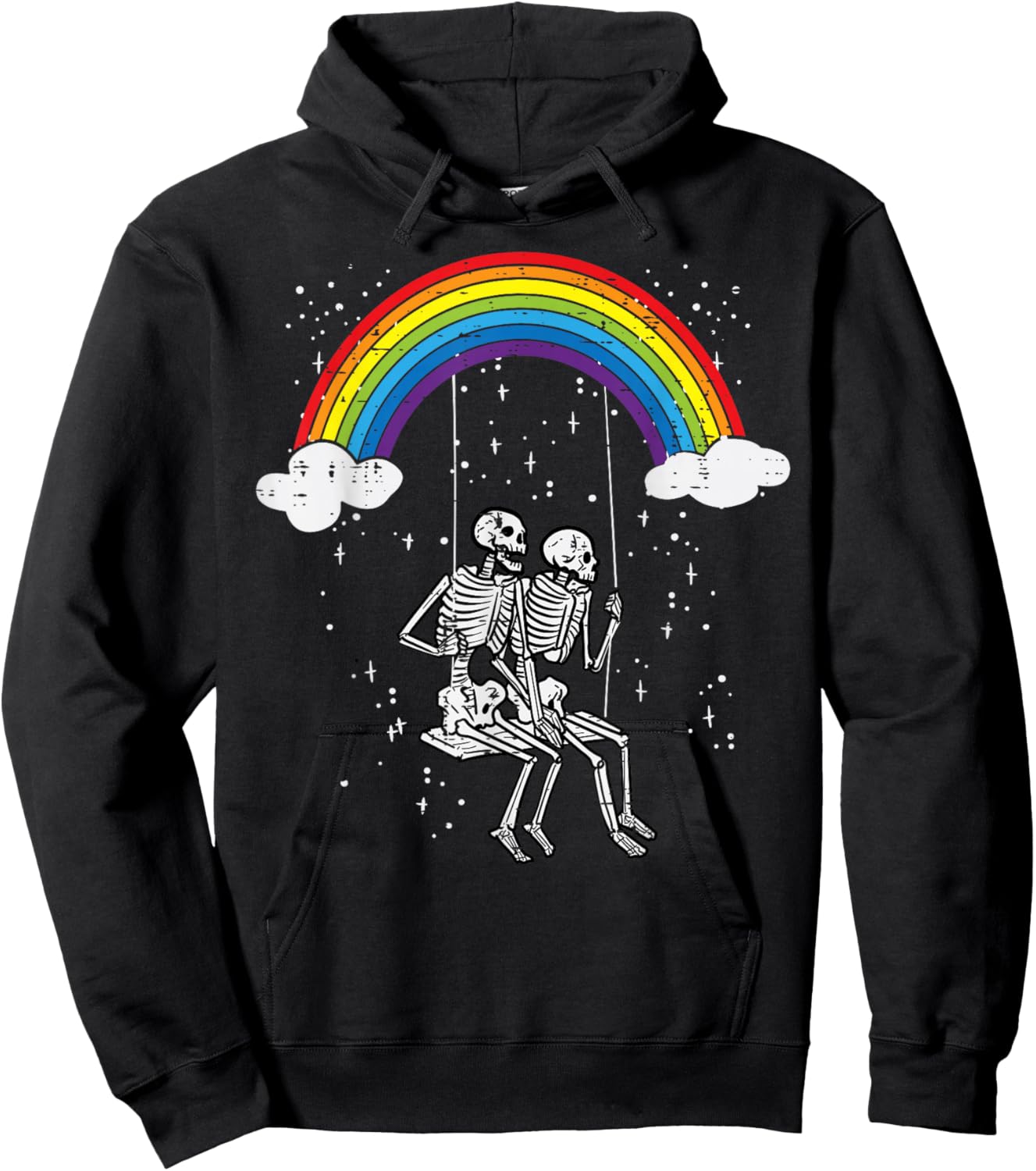Halloween Skeletons Couple Rainbow Swing Costume Women Men Hoodie - Hoodie | Black