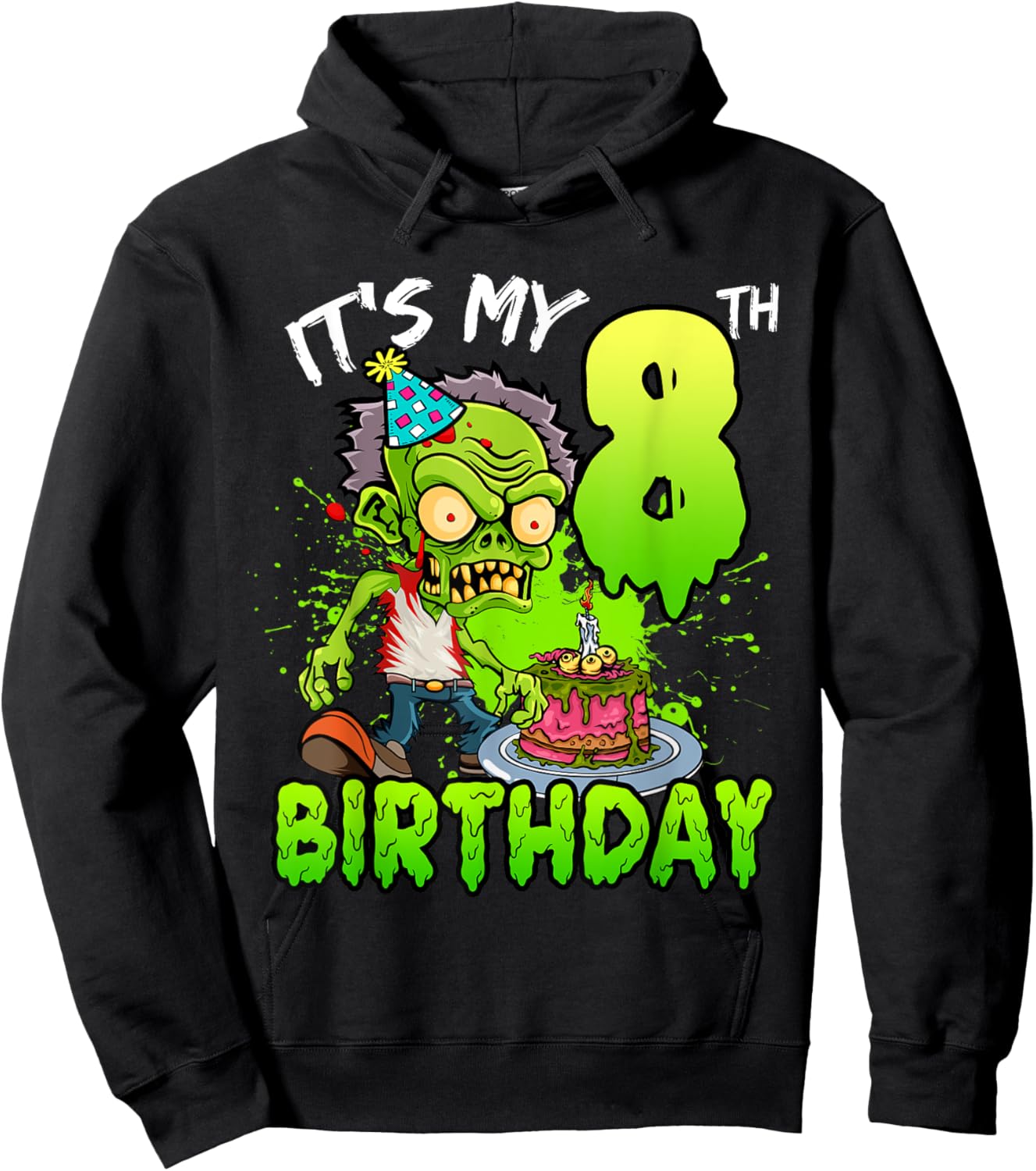 It's My 8th Birthday Zombie Lover 8 Year Old Boys Girls Hoodie - Hoodie | Black