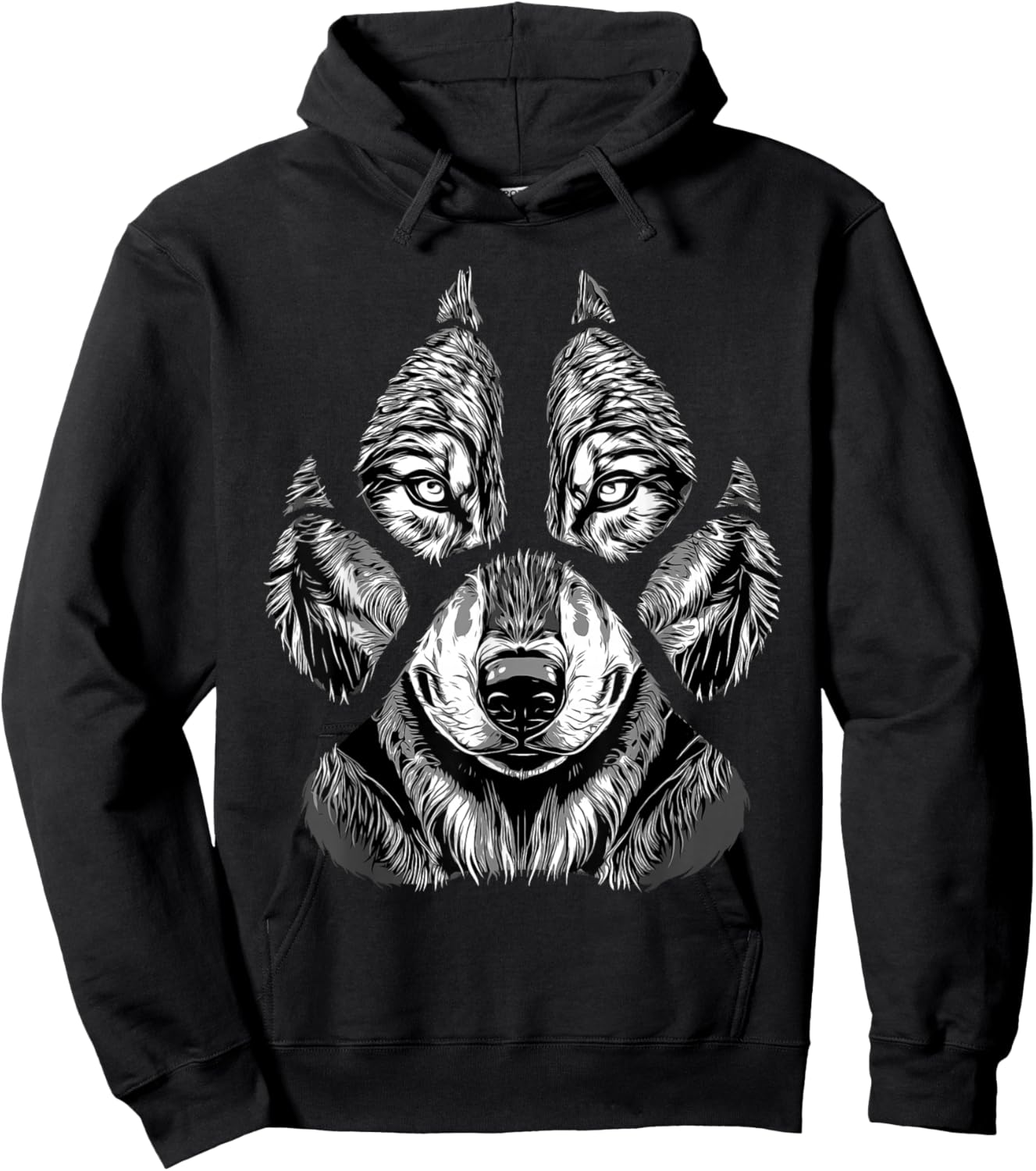 Wolf Face Footprints - Wildlife Animal Lover Hoodie - Hoodie | Black