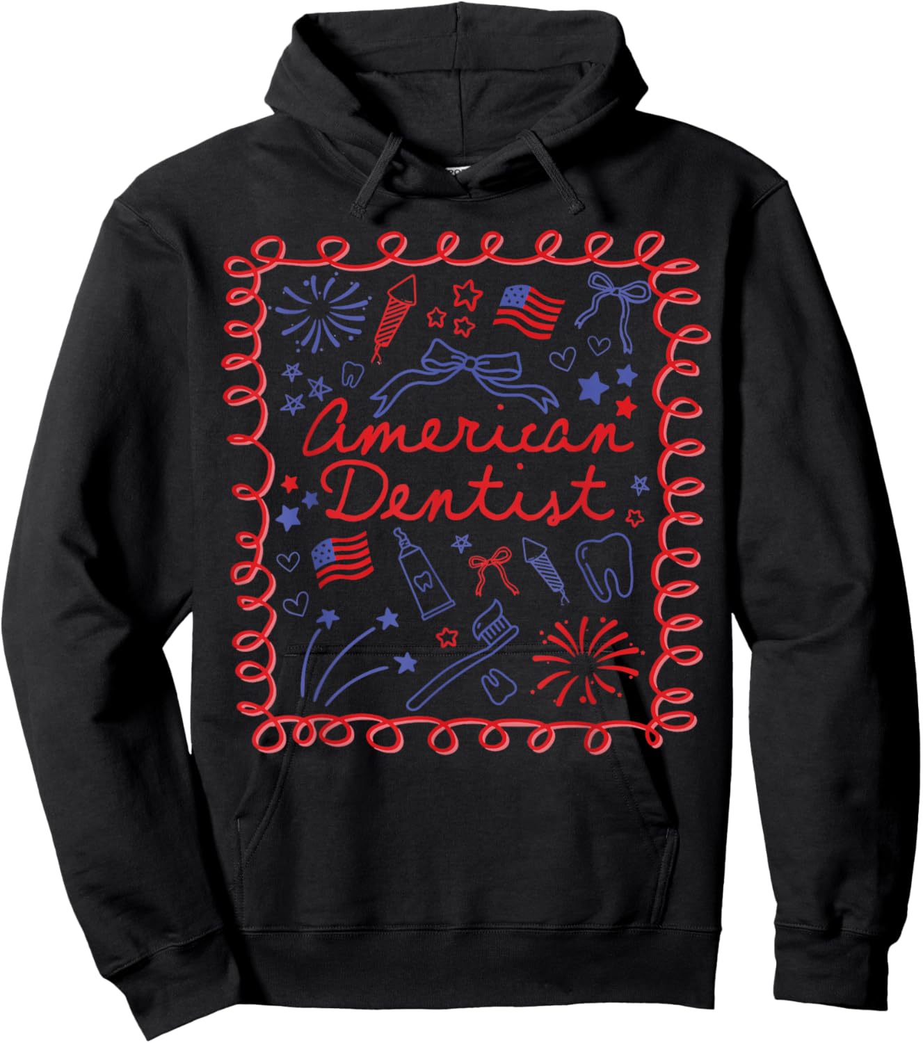 American Dentist 4th July Dental Hygienist Coquette Tooth US Hoodie - Hoodie | Black