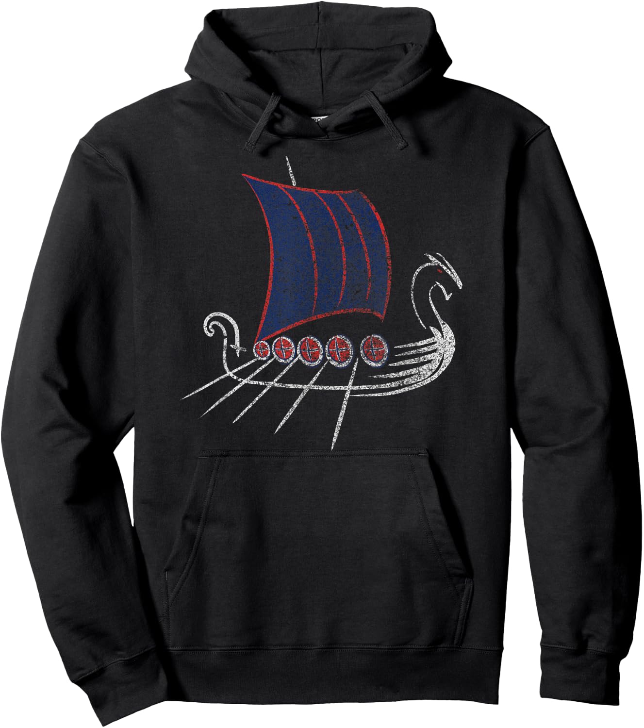 Norway Viking Ship Drawing Grunge Hoodie - Hoodie | Black