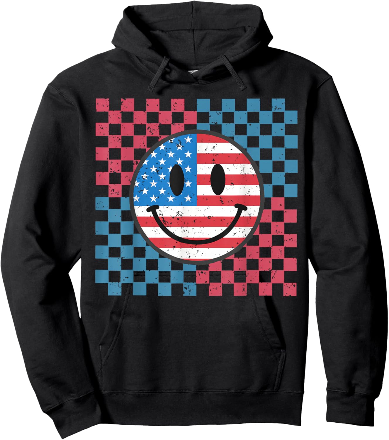 Groovy 4th Of July Smile Face USA Flag Freedom Hoodie - Hoodie | Black