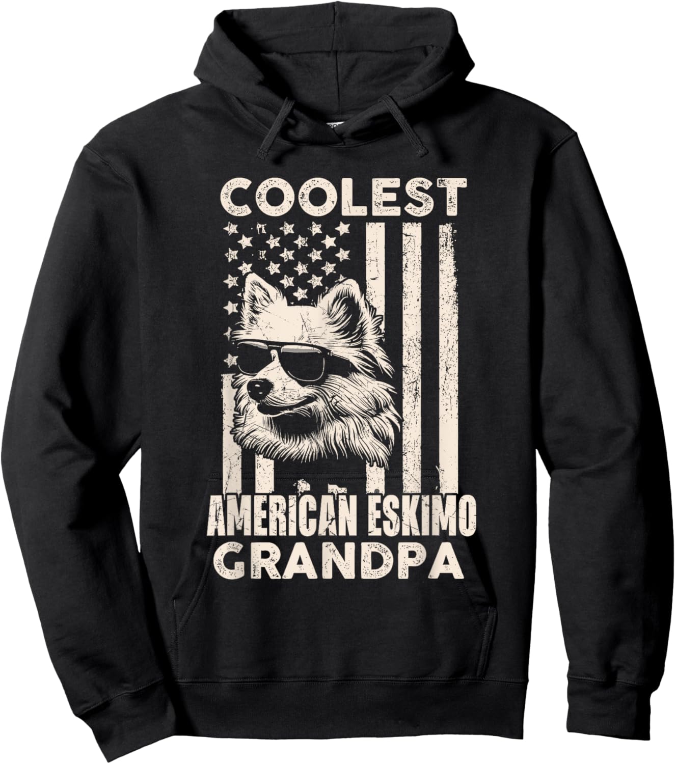 Coolest American Eskimo Grandpa Vintage American Flag Funny Hoodie - Hoodie | Black