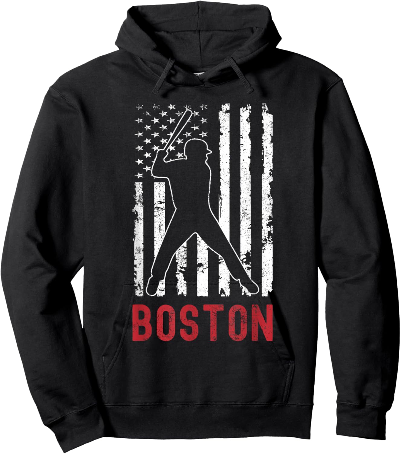 Boston Massachusetts American Flag Baseball Weathered Hoodie - Hoodie | Black