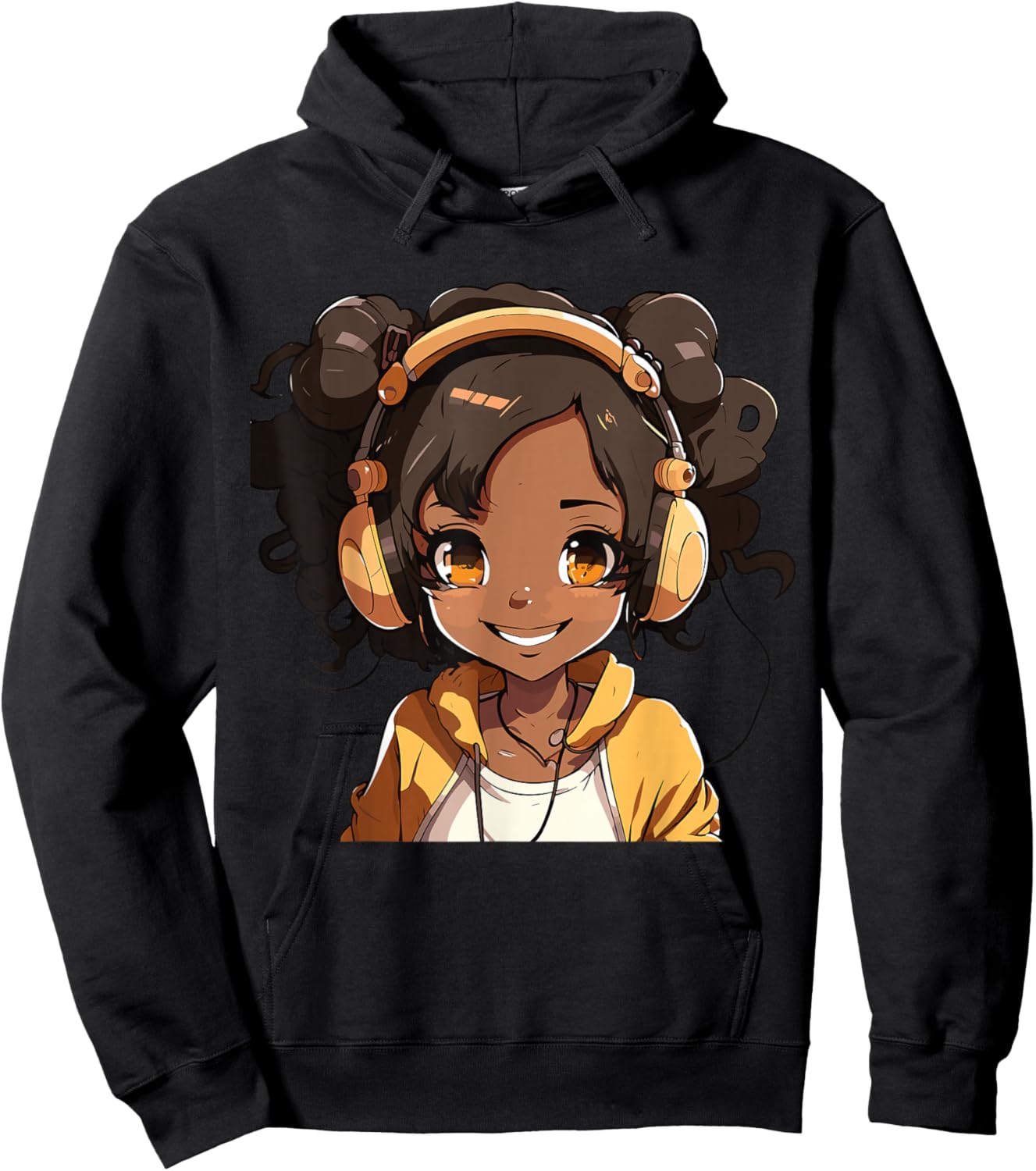Anime and Music Black Girl Anime Merch Afro African American Hoodie - Hoodie | Black
