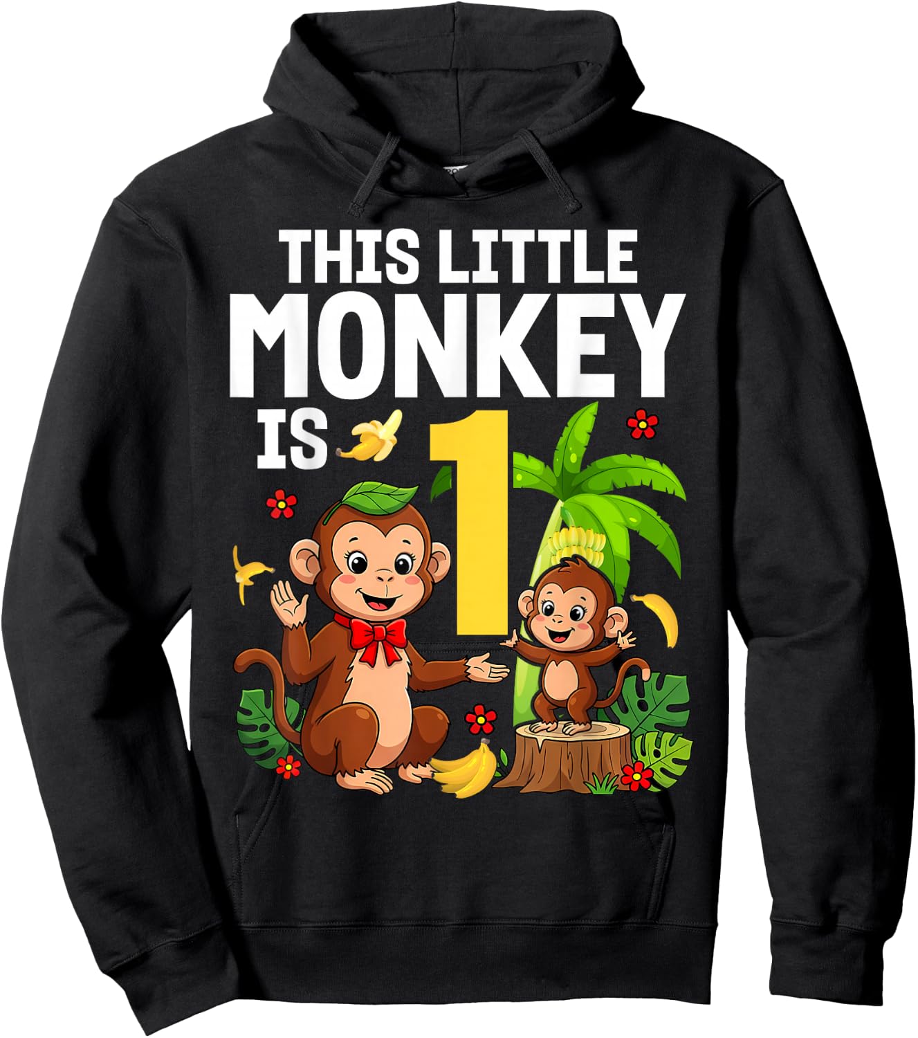 This Little Monkey is 1 Years Old Kid 1st Birthday Monkeys Hoodie - Hoodie | Black