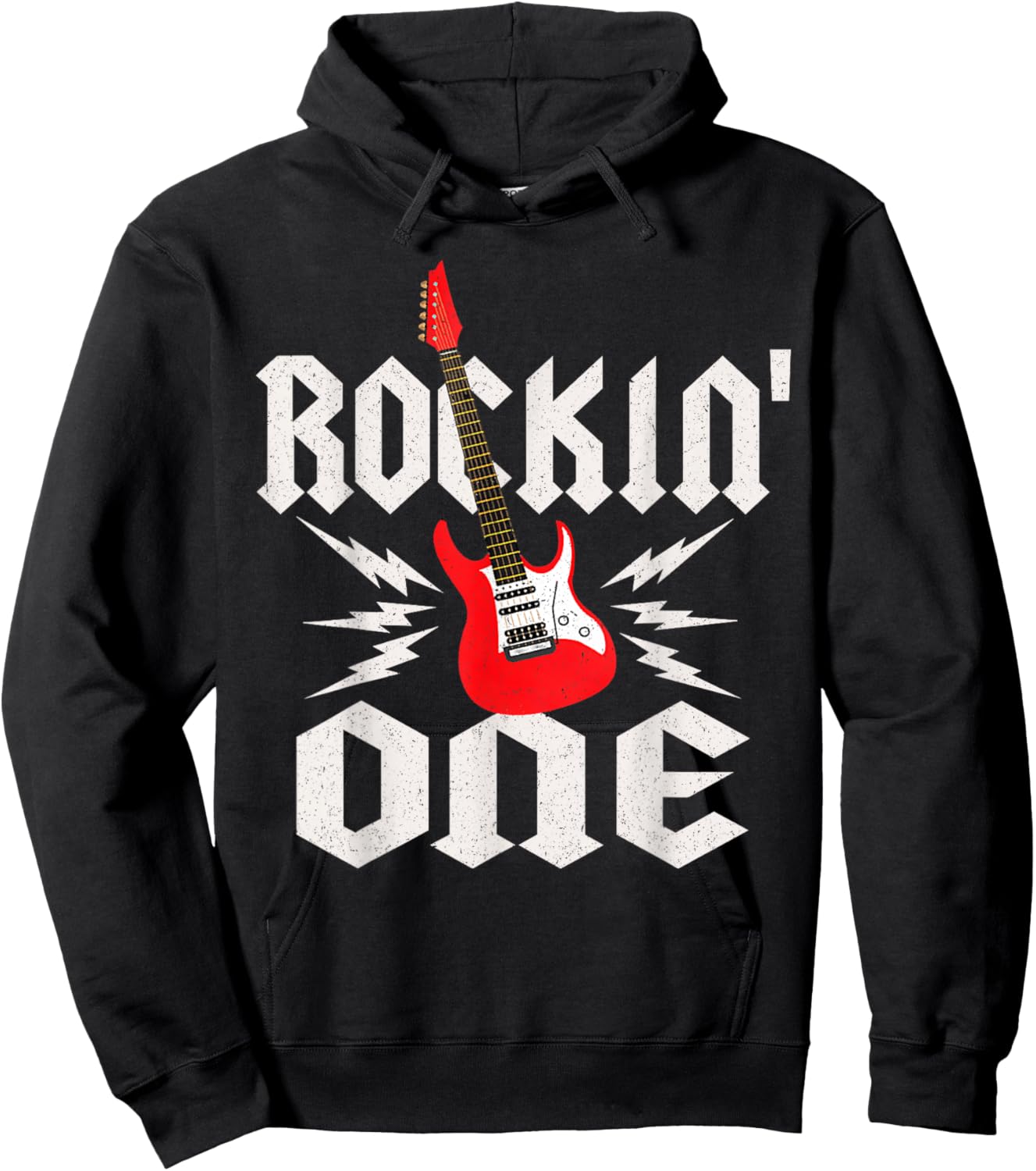 One Rockin One Birthday Family Matching Rock Guitar Hoodie - Hoodie | Black