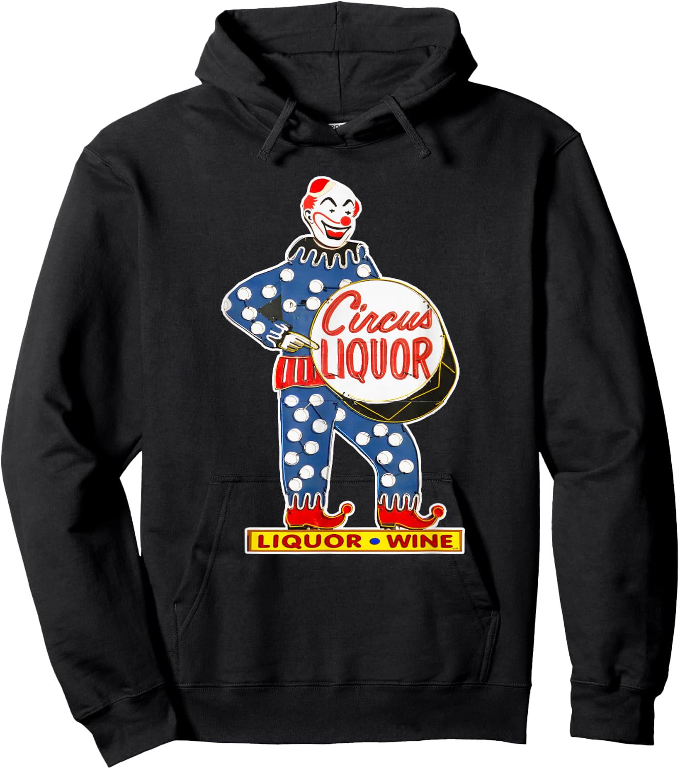 CIRCUS LIQUOR Classic - Black, -Adults, Small, Short Sleeve, Classic Fit, Cotton Blend, Novelty, Cartoon, Retro, Bar Enthusiasts, Cartoon Fans Hoodie - Hoodie | Black