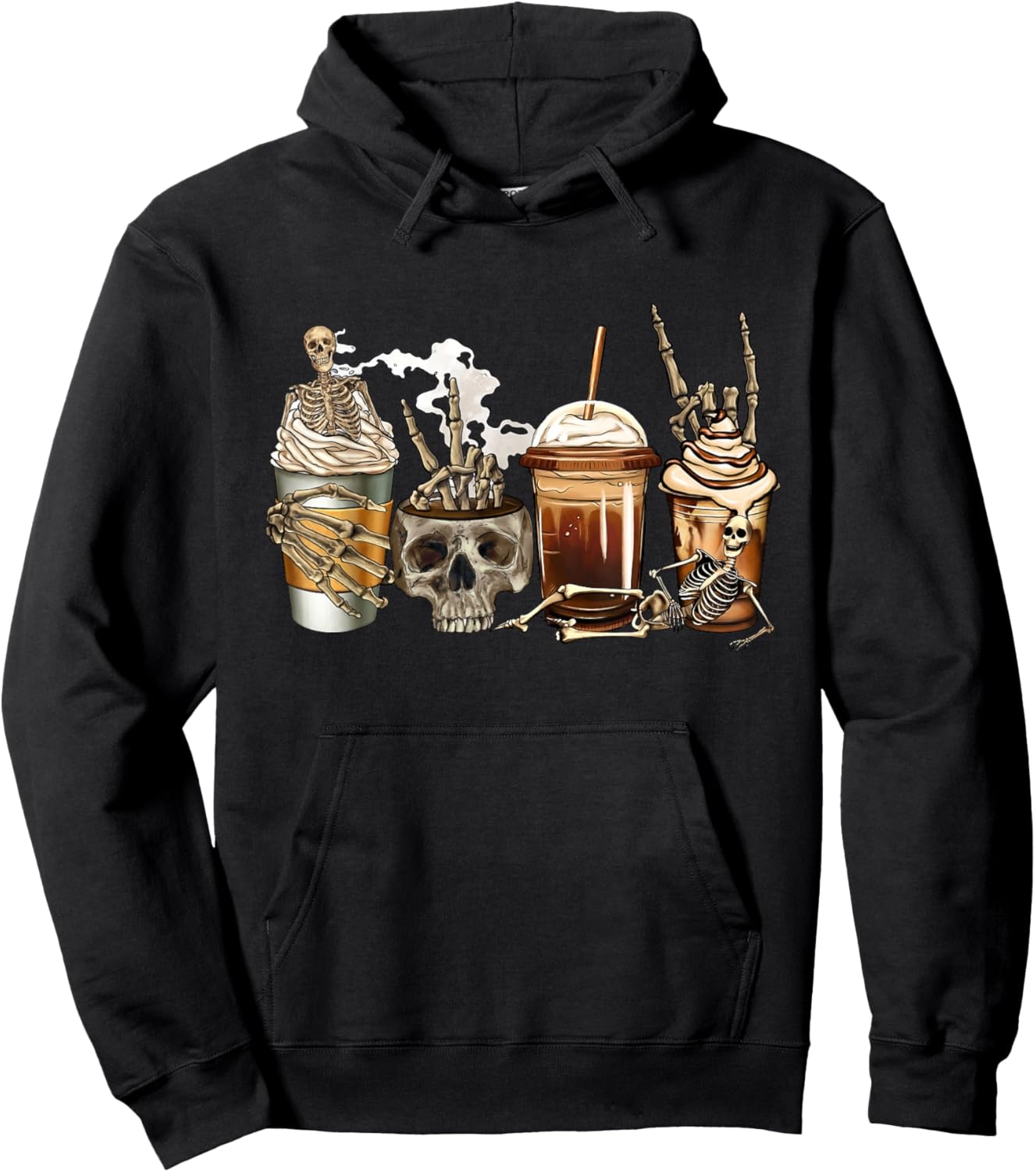 Skull Coffee Skeleton Bleached Funny Men Women Coffee Lover Hoodie - Hoodie | Black