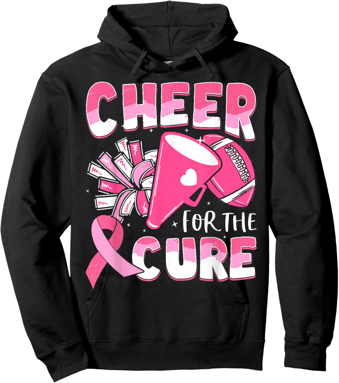 Breast Cancer Awareness Cheer For The Cure Football Hoodie - Hoodie | Black