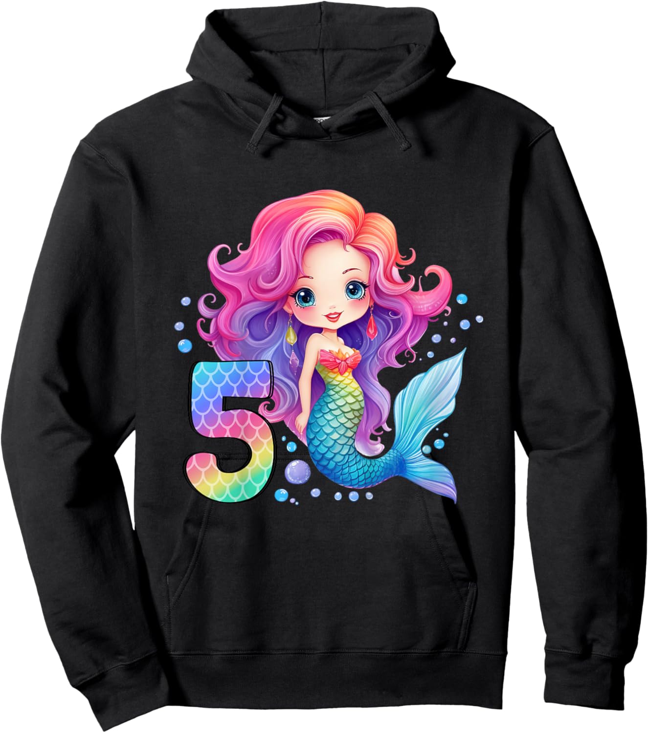 5 Geburtstag Mädchen 5 Jahre Geburtstagsoutfit Meerjungfrau Hoodie - Hoodie | Black