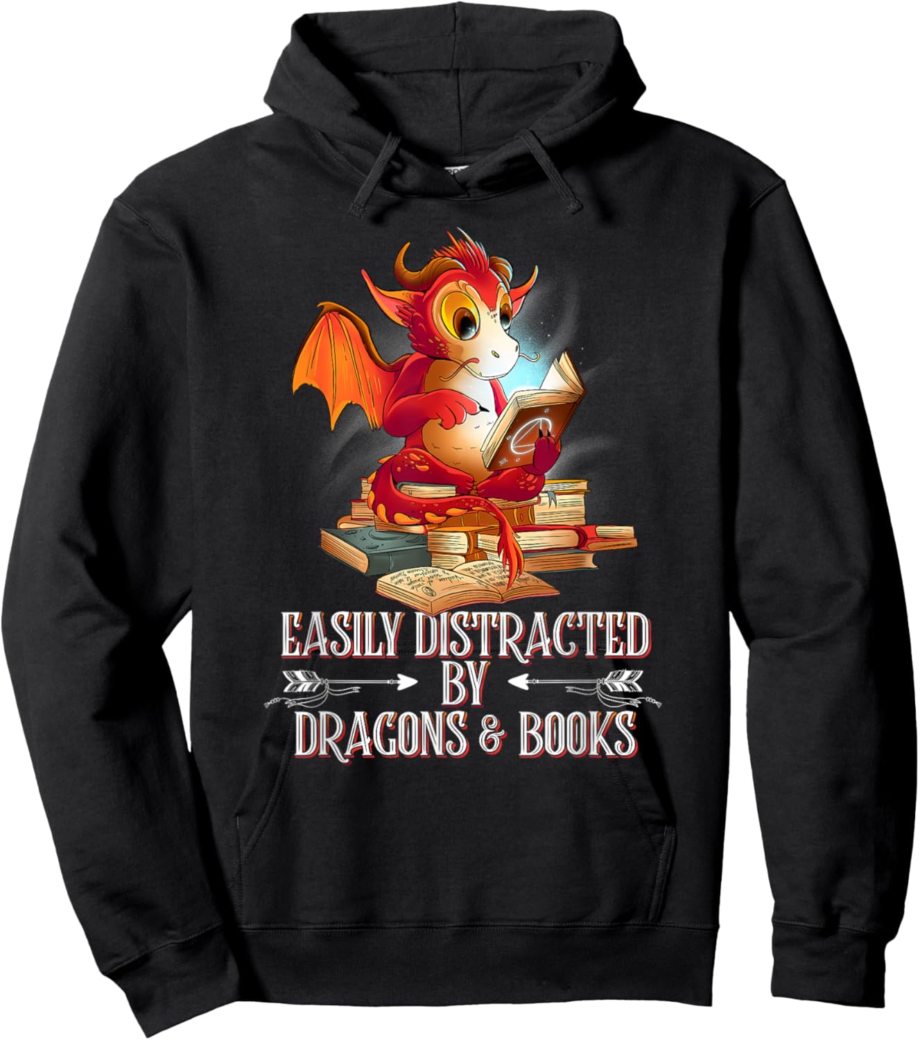 easily distracted by Dragon and Books nerds Hoodie - Hoodie | Black
