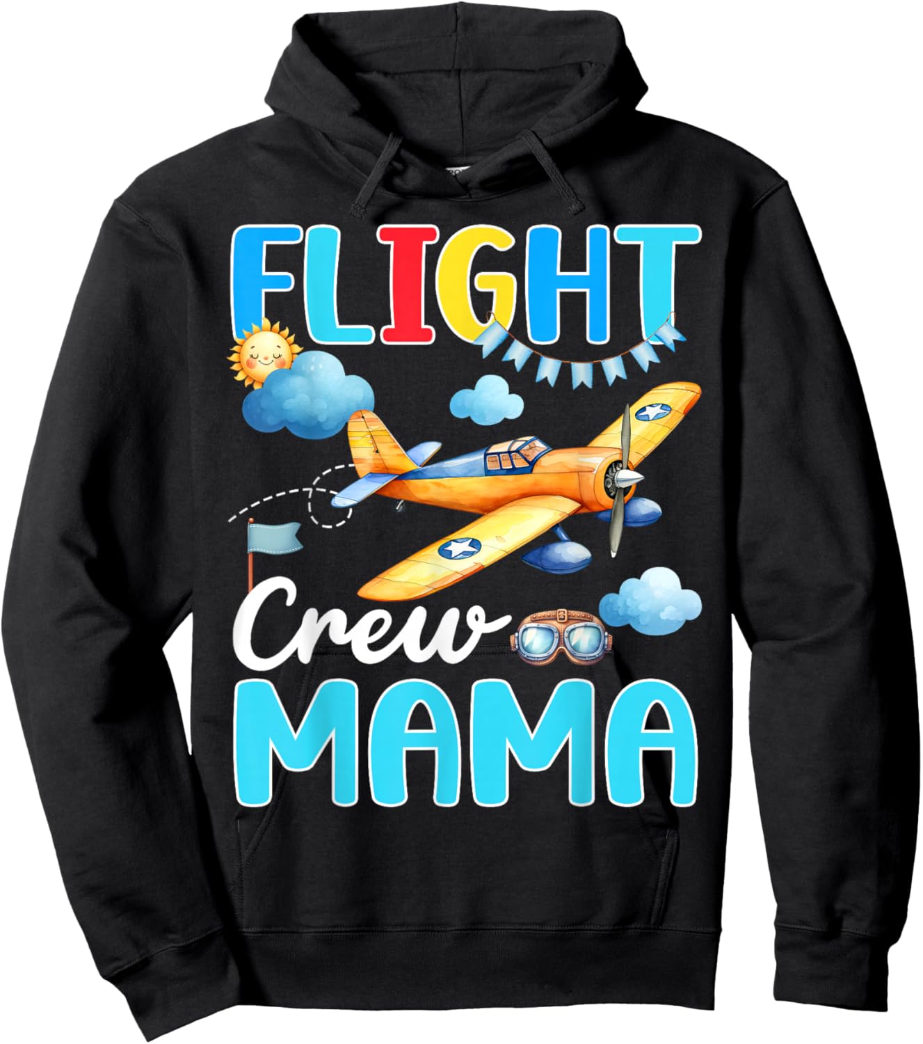 Flight Crew Mama Birthday Squad Airplane Matching Family Hoodie - Hoodie | Black