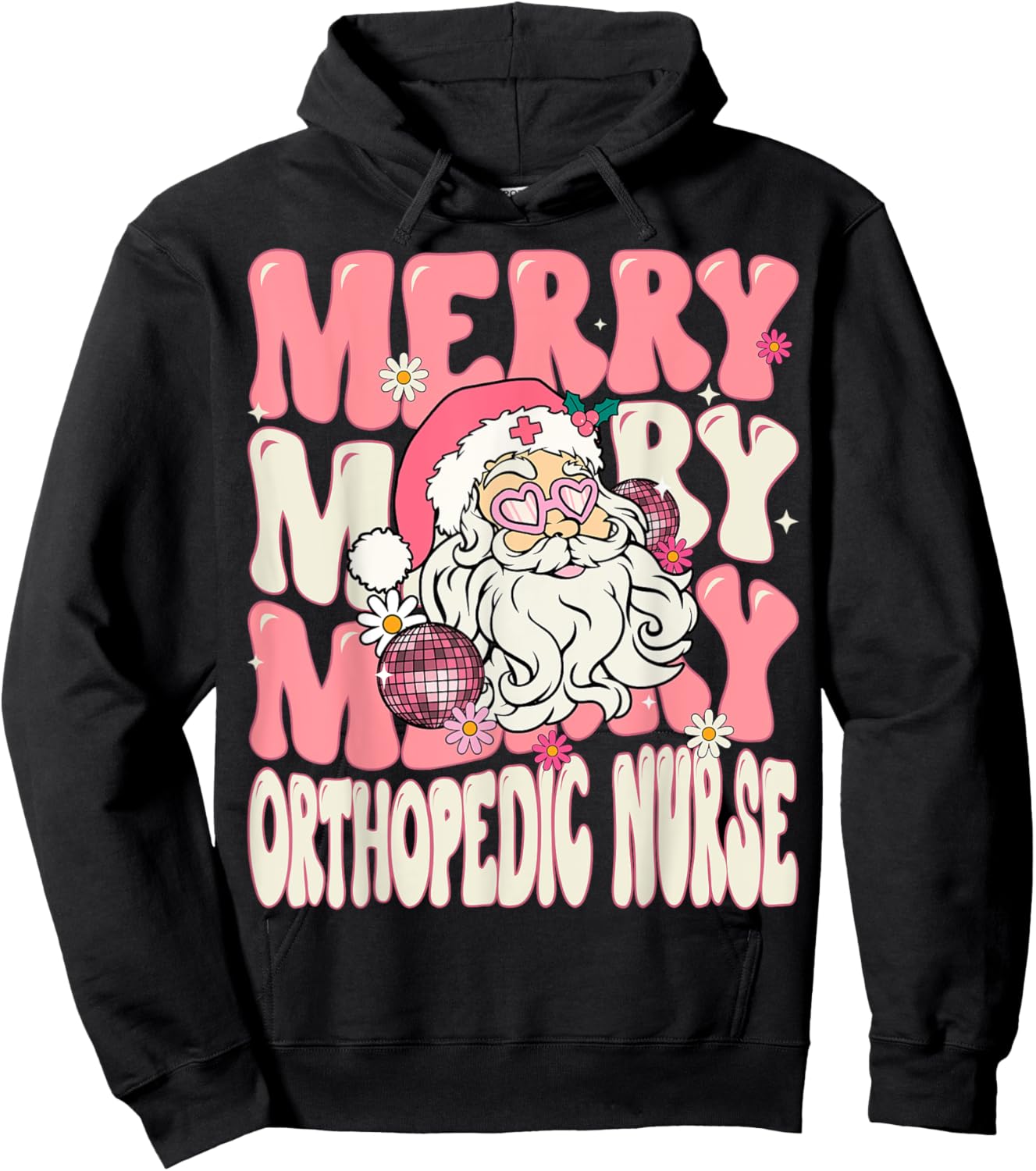 Merry Orthopedic Nurse Christmas Retro Pink Orthopedic Nurse Hoodie - Hoodie | Black