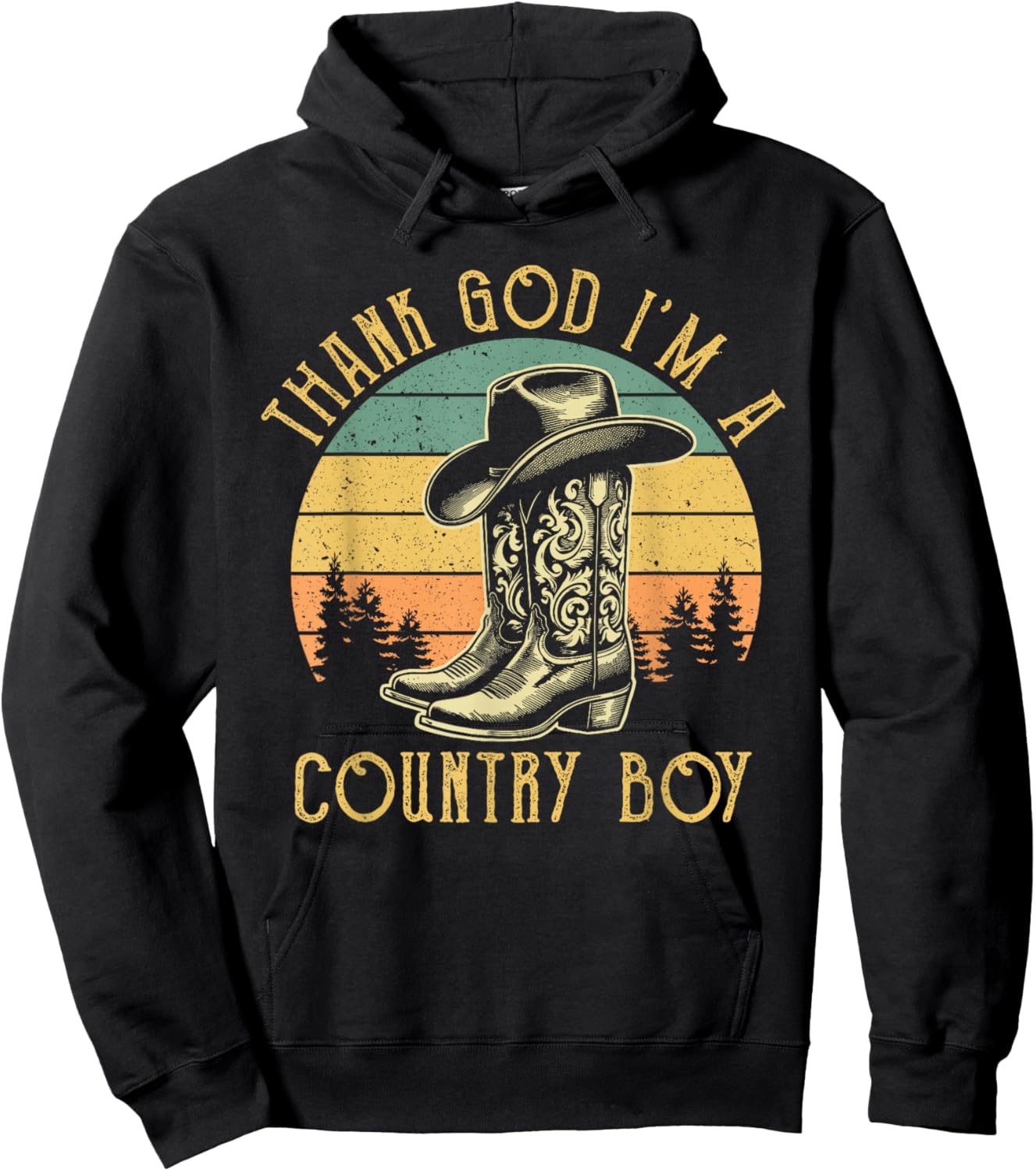 Thank God I'm A Country Music Boy Cowboy Western Retro Hoodie - Hoodie | Black