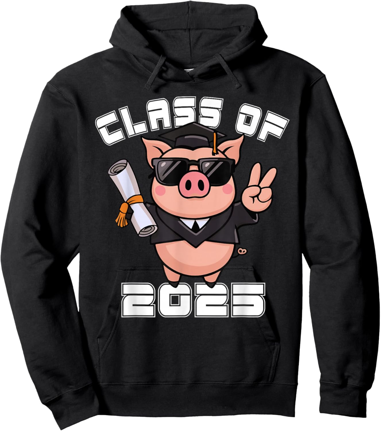 Peace Sign Hand Pig Class of 2025 Graduation Hoodie - Hoodie | Black