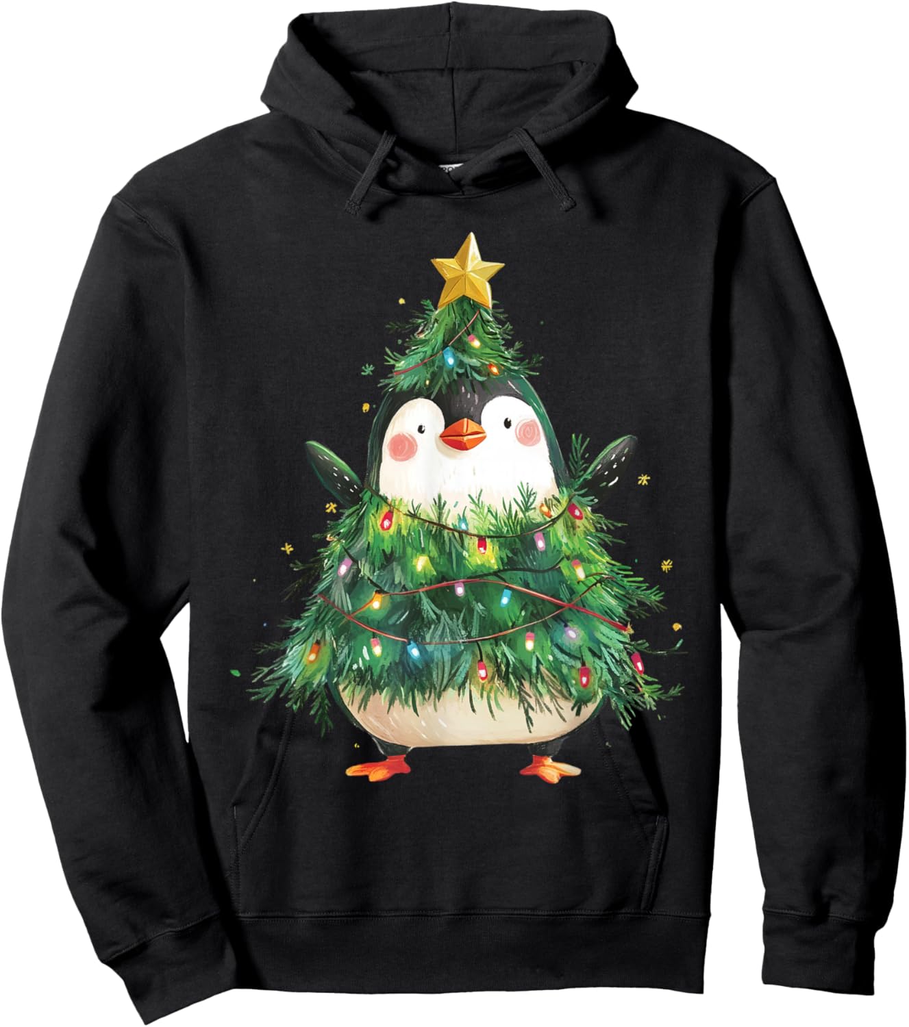 Penguin Christmas Tree Pajamas Girls Boys Xmas Lights Hoodie - Hoodie | Black