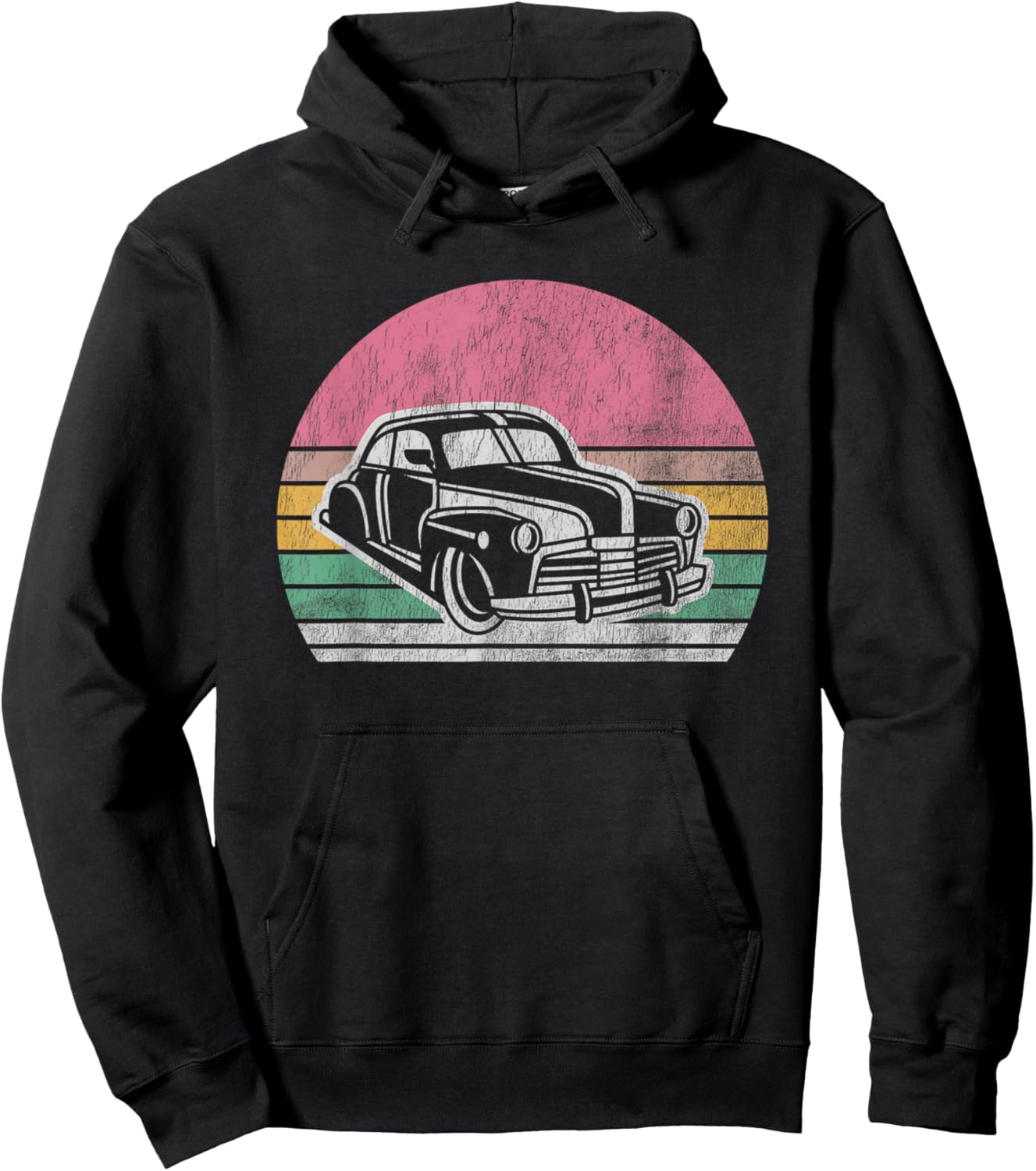 Vintage Classic Car Retro Sunset Graphic Hoodie - Hoodie | Black