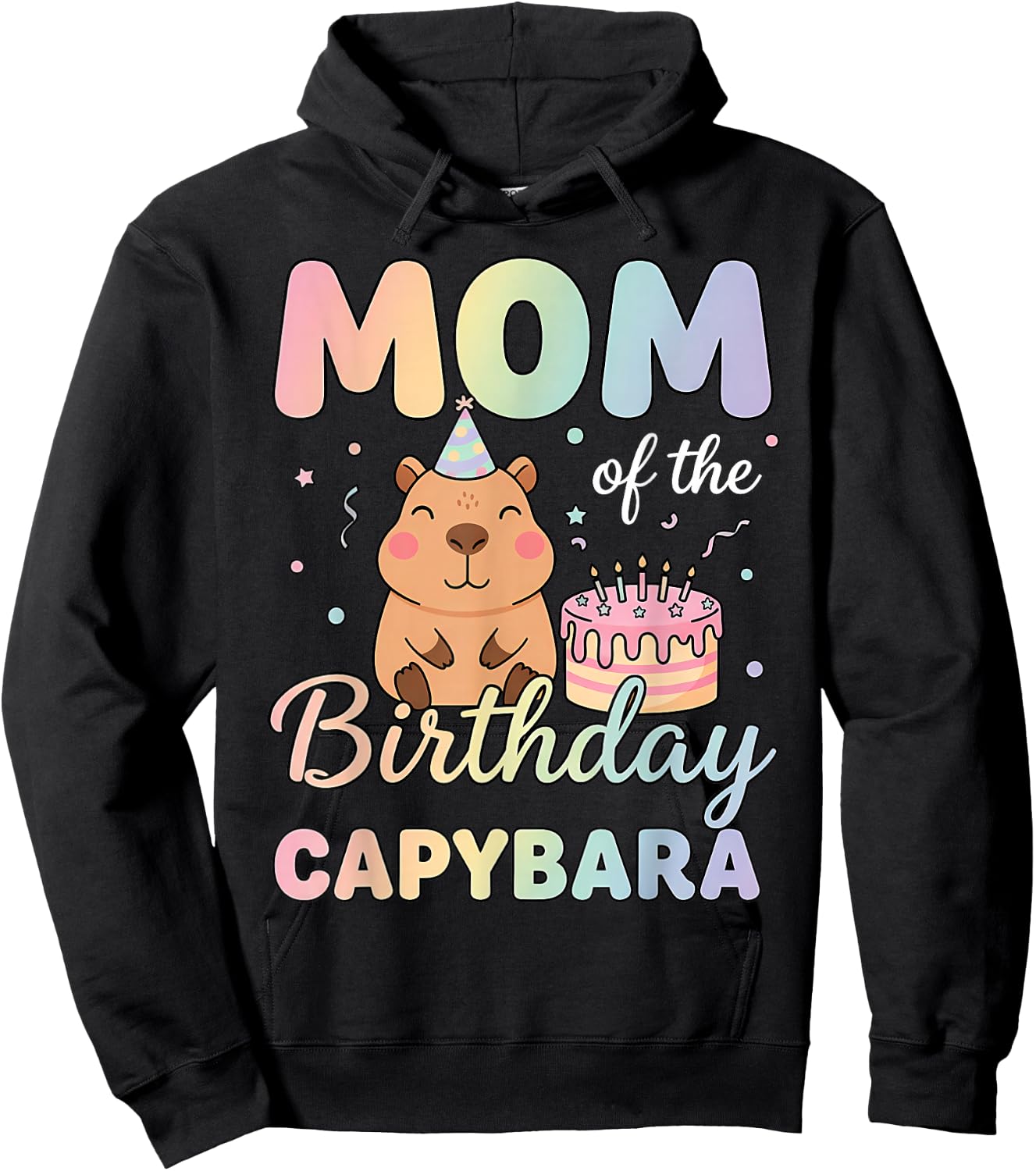 Mom of The Birthday Capybara Family Matching Birthday Party Hoodie - Hoodie | Black