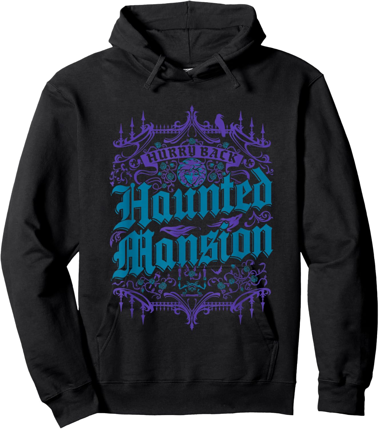 The Haunted Mansion Hurry Back Gothic Pattern Chest Poster Hoodie - Hoodie | Black