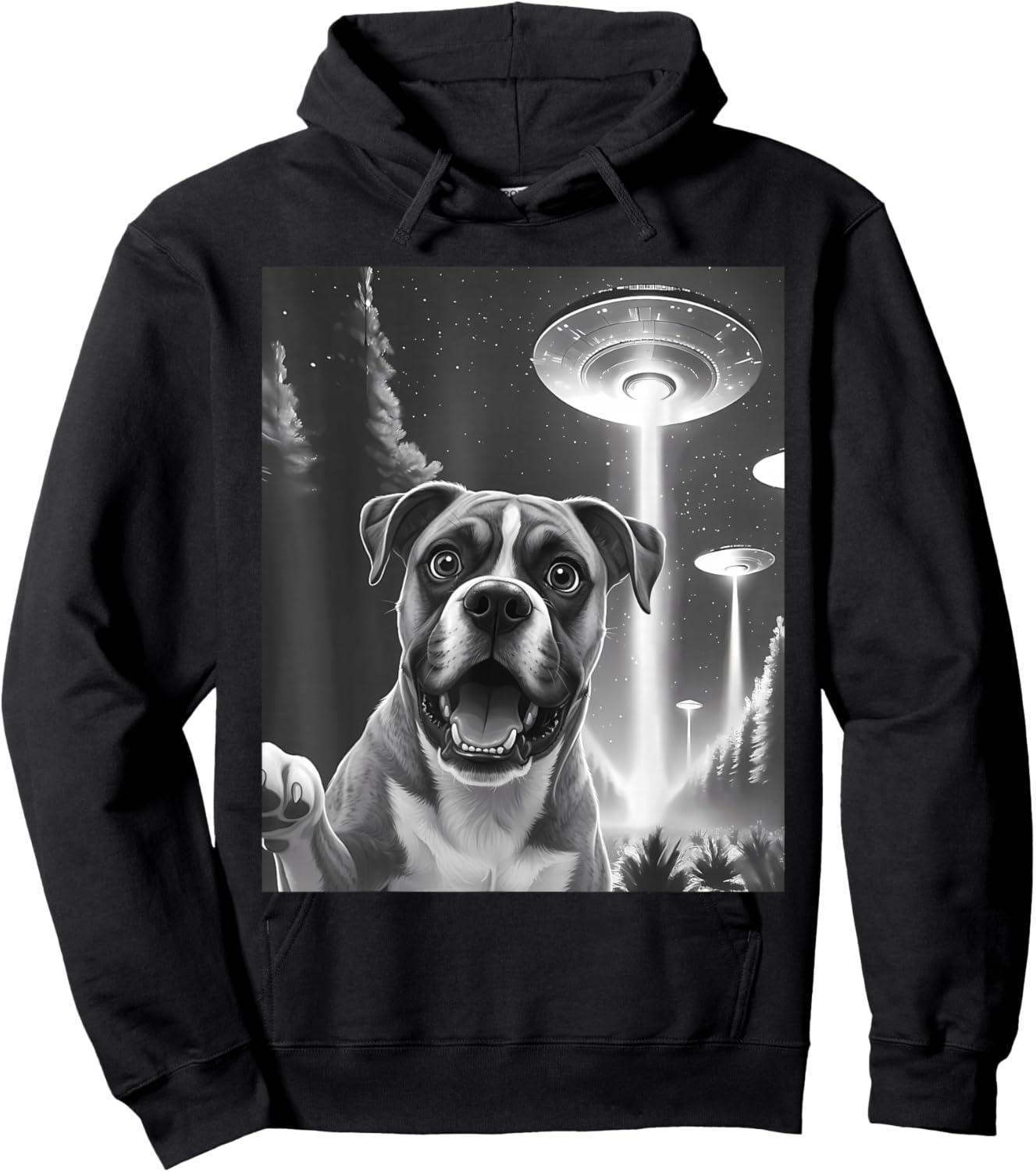 Funny Boxer Alien UFO Taking a Selfie Animal Lover Retro Hoodie - Hoodie | Black