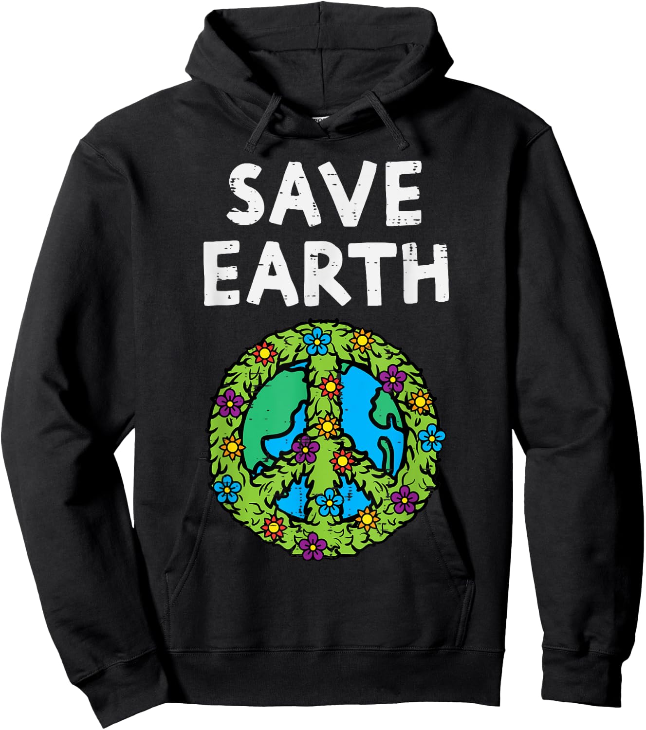 Save Earth Peace Symbol Sign Flowers Environmental Hippie Hoodie - Hoodie | Black