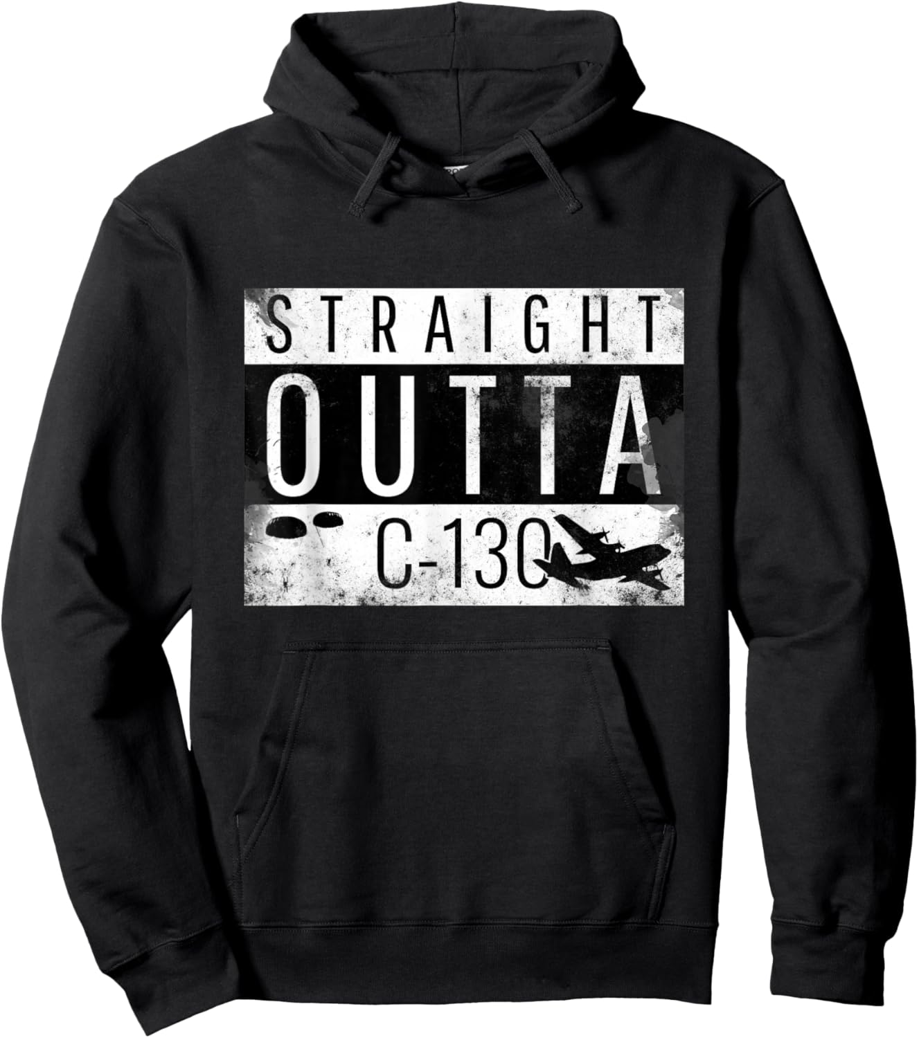Yeet-42 Graphix Straight Outta C-130 - Grunge Design - Airborne , Small Hoodie - Hoodie | Black