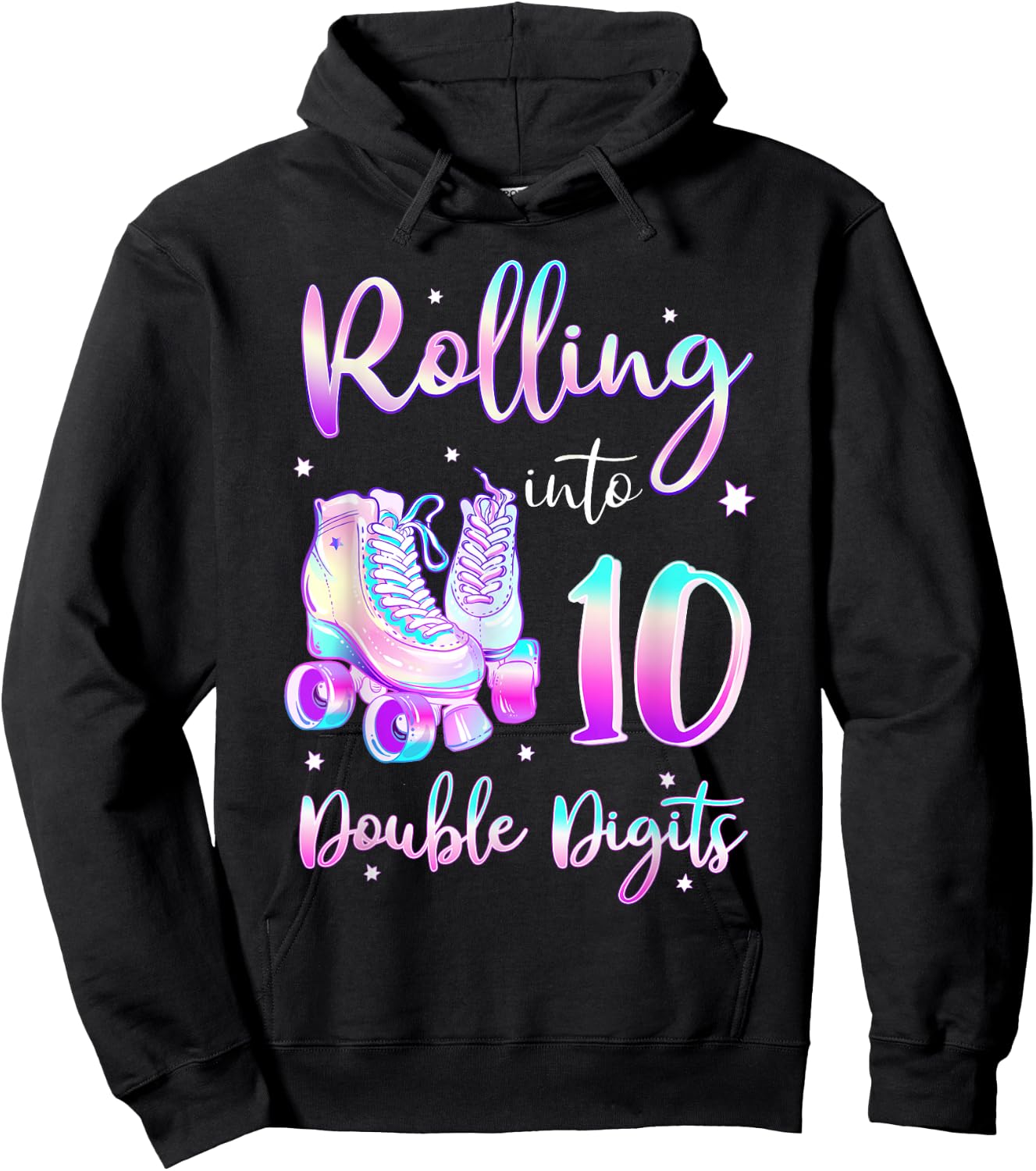 10 Years Old Birthday Girl Rolling Into 10th Double Digits Hoodie - Hoodie | Black
