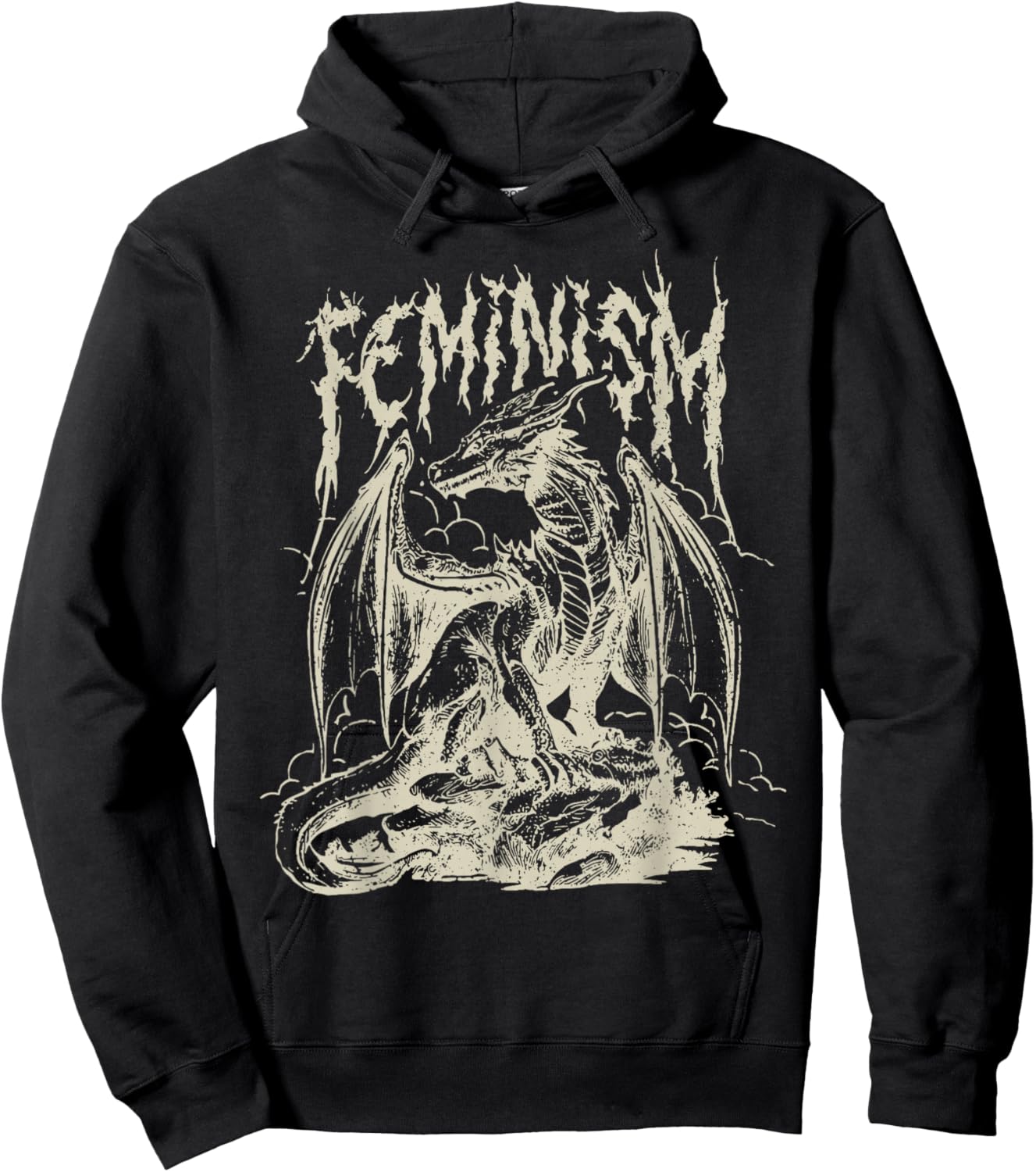 Vintage Feminism Dragon Fantasy Hoodie - Hoodie | Black