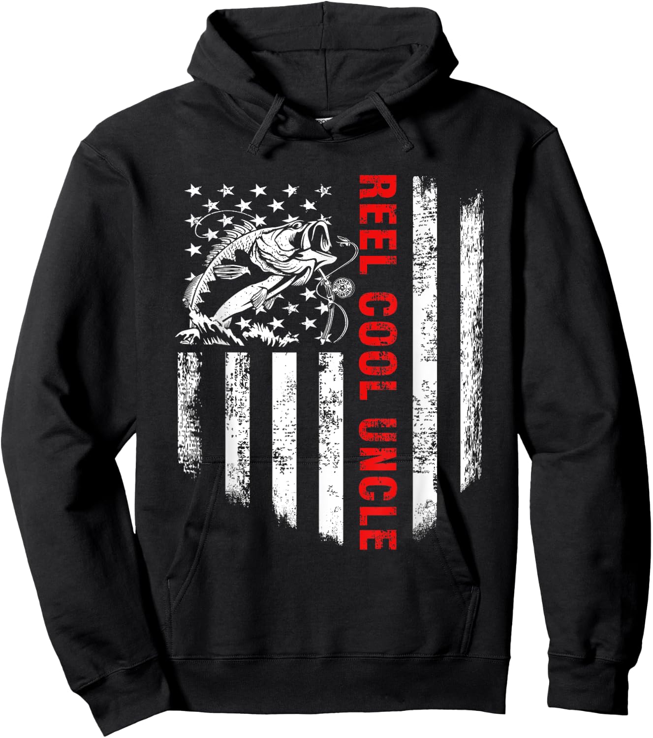 Reel Cool Uncle Shirt USA Flag Fishing Gift Father's Day Hoodie - Hoodie | Black