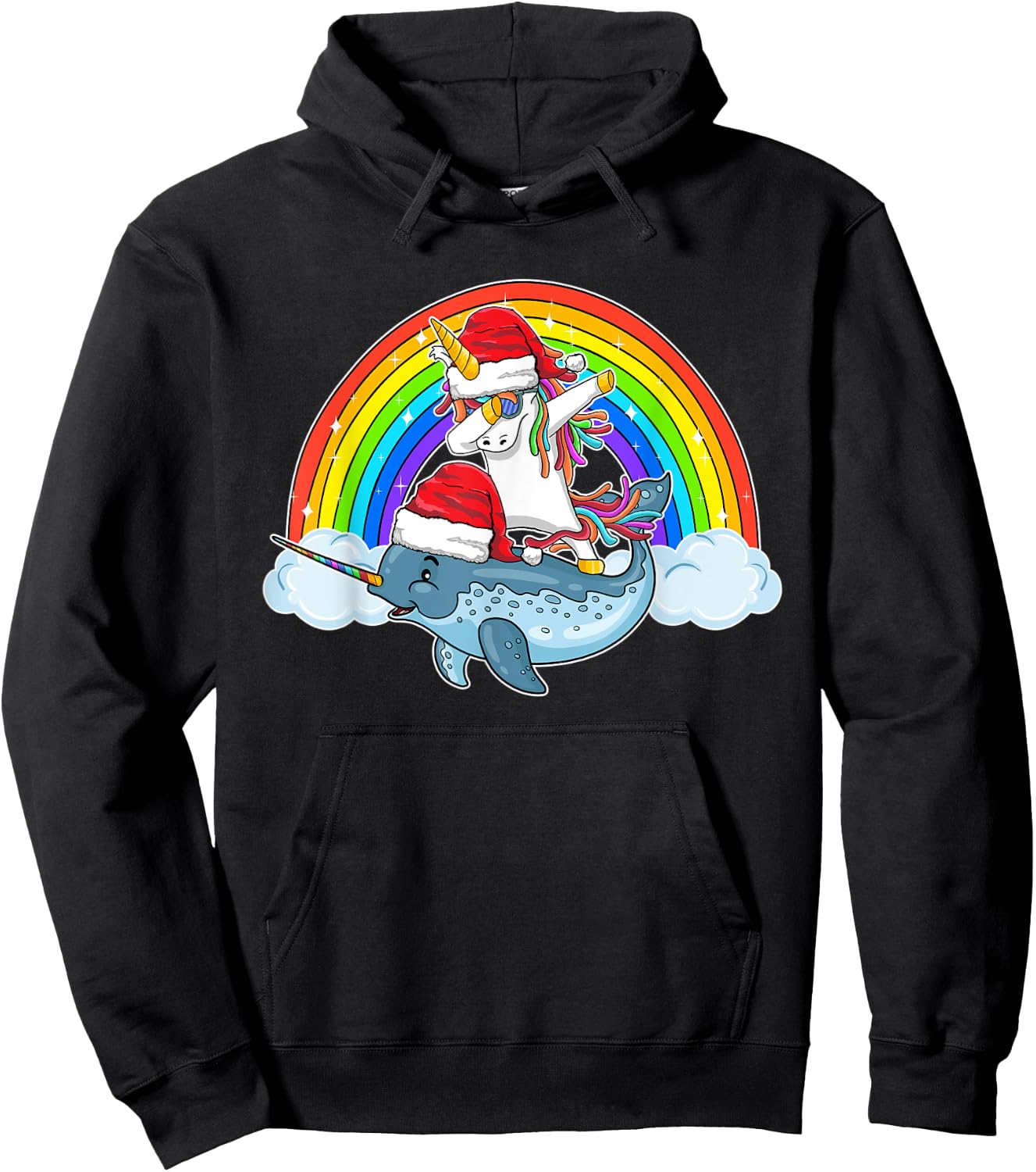 Dabbing Unicorn Riding Narwhal With Santa Hat Christmas Hoodie - Hoodie | Black