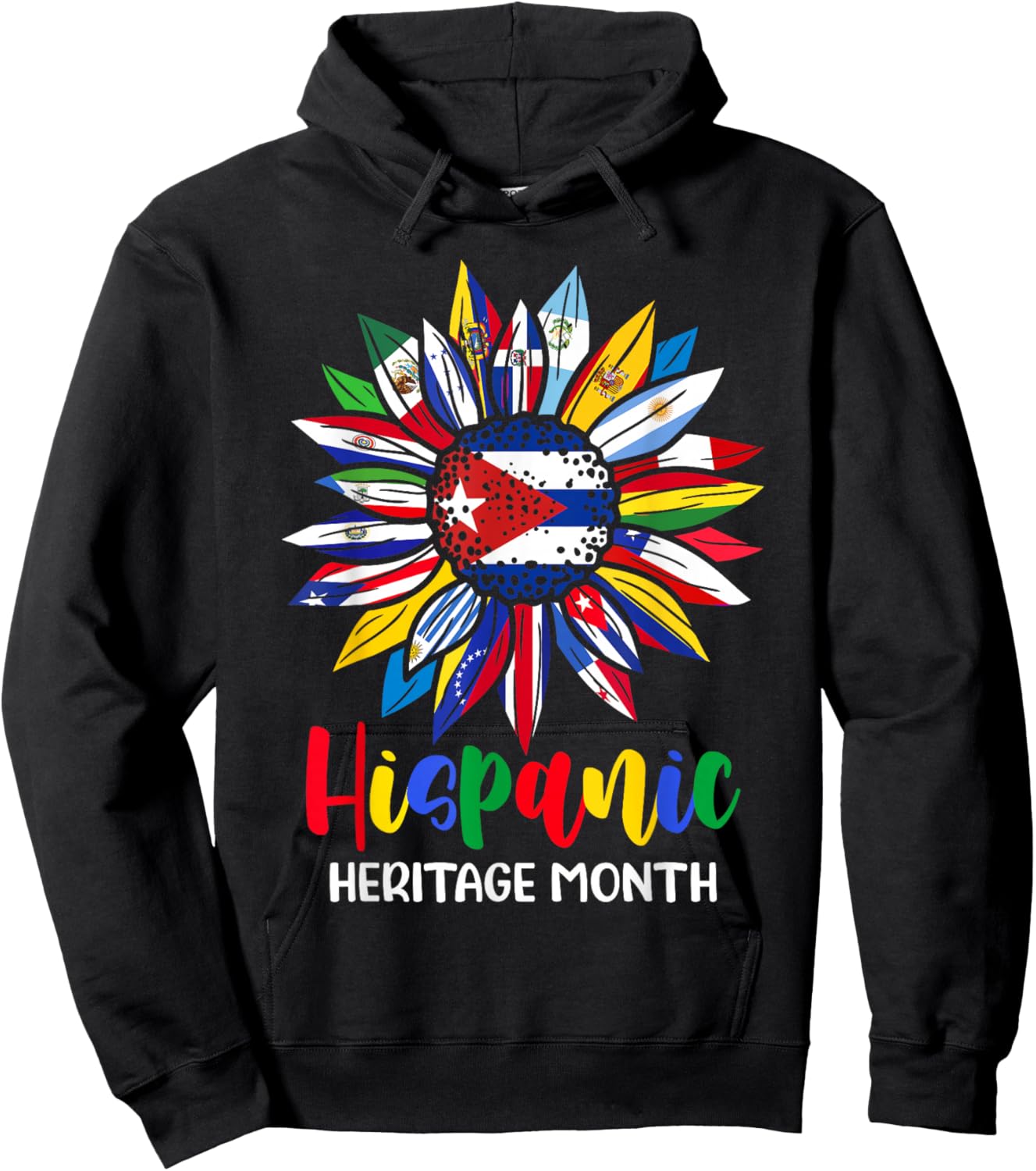 Hispanic Heritage Month Cuba Flag Sunflower Latino Flags Hoodie - Hoodie | Black