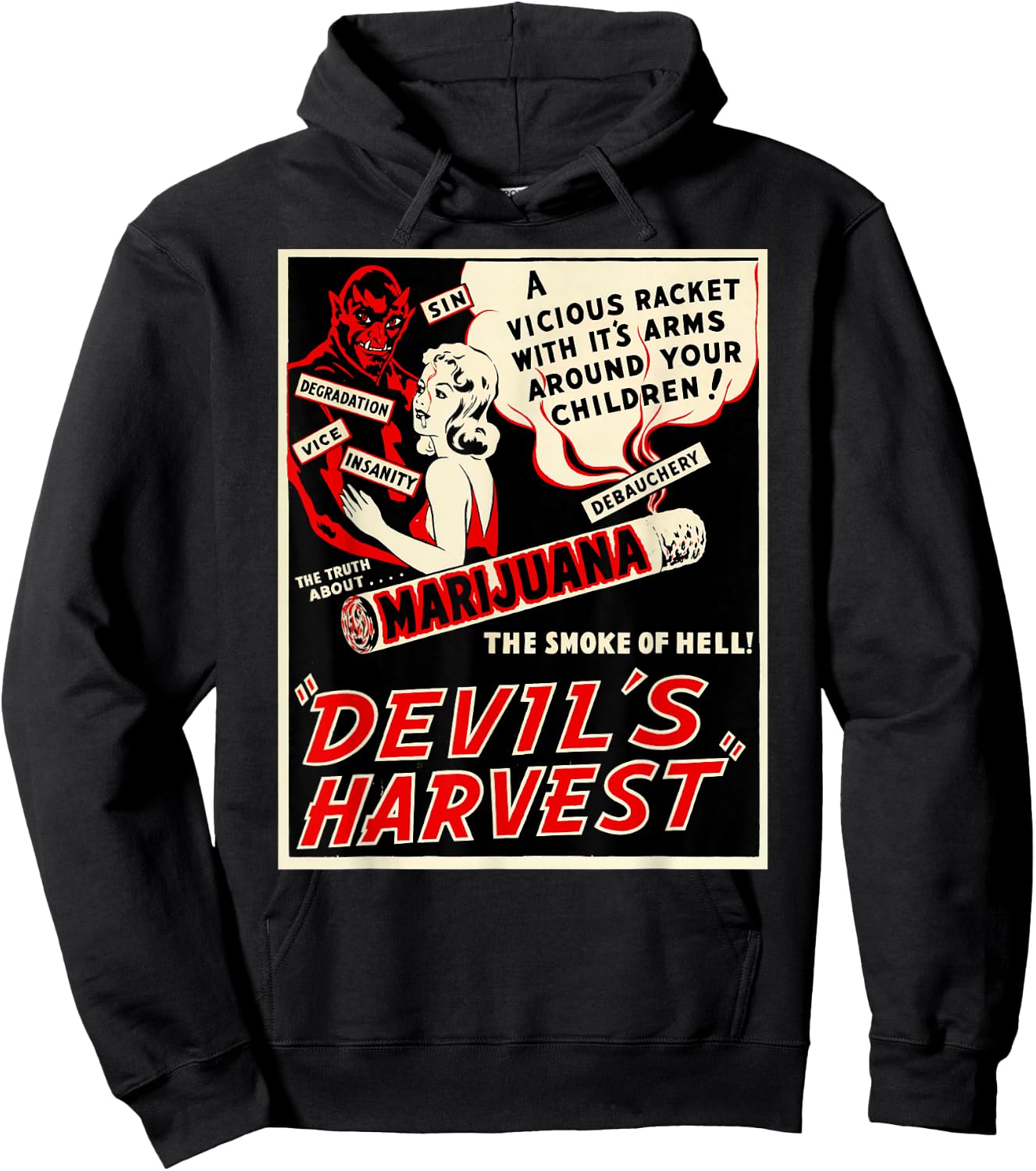 Retro Weed Art-Devil's Harvest Marijuana Weed Propaganda Hoodie - Hoodie | Black