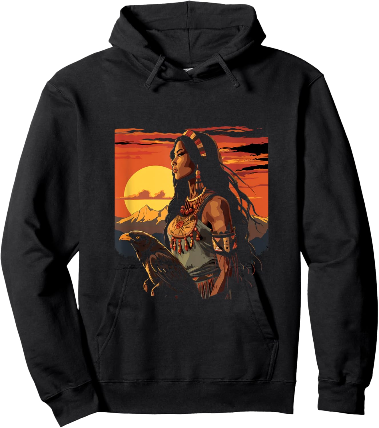 Native American Indian Woman Eagle Sunset Indigenous Women Hoodie - Hoodie | Black