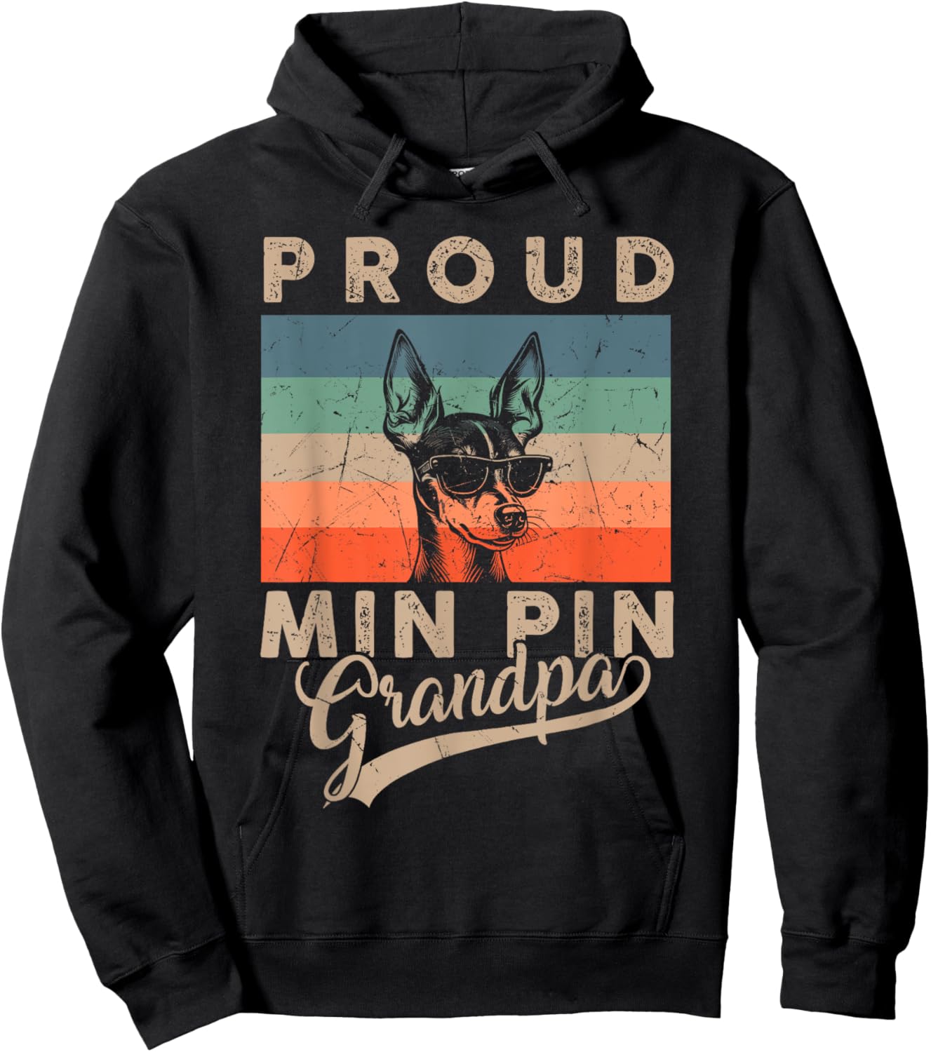 Vintage Proud Min Pin Dog Grandpa Dog Owners Father's Day Women Kids Hoodie - Hoodie | Black