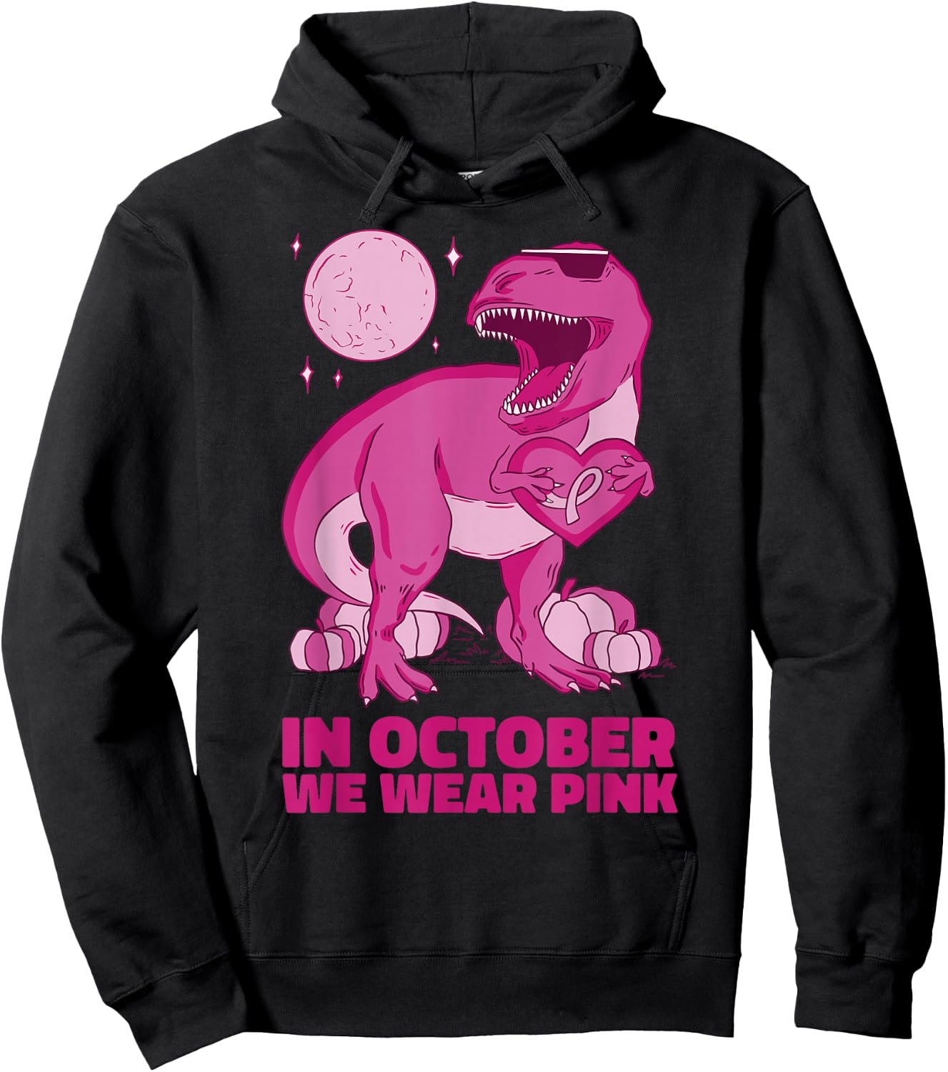 breast cancer awareness In October We Wear Pink dinosaur Hoodie - Hoodie | Black