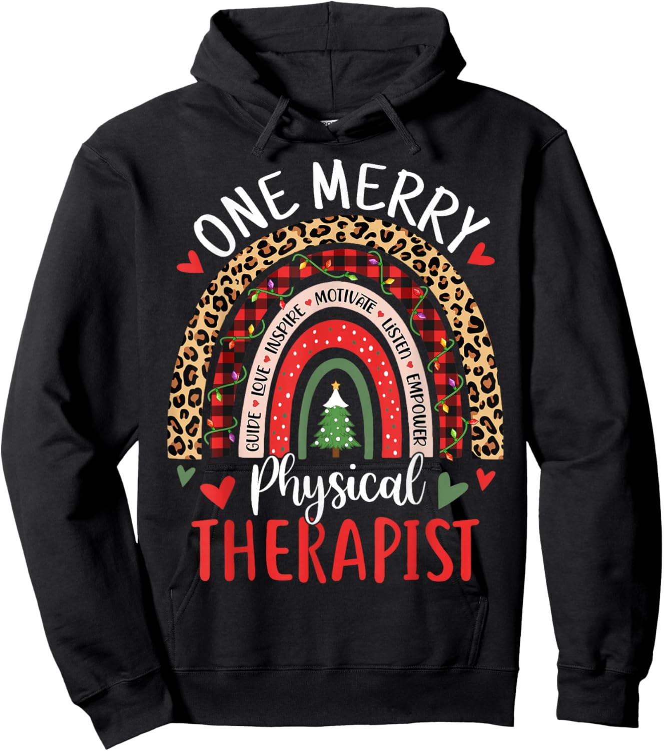 Physical Therapist Cute Rainbow Christmas Physical Therapy Hoodie - Hoodie | Black