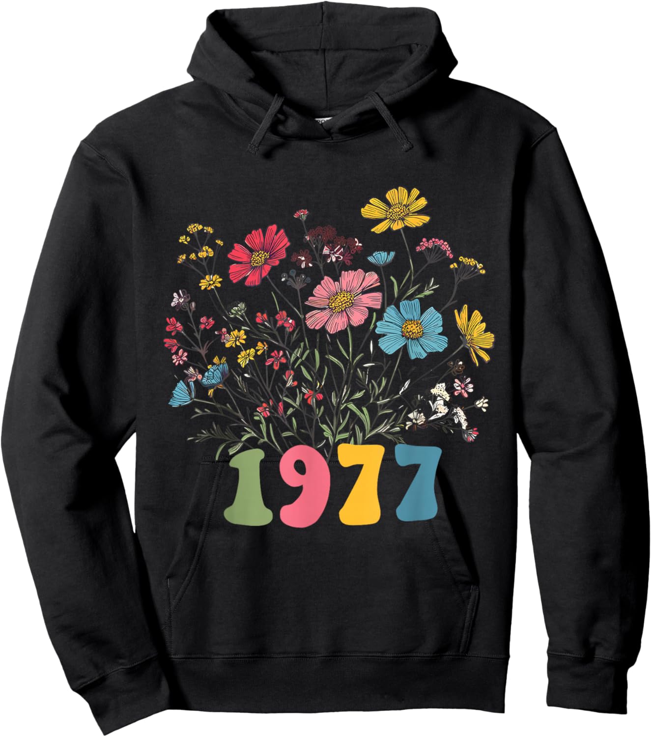 Wildblume geboren 1977, 48. Geburtstag 1977 für Frauen Geburtstag Hoodie - Hoodie | Black