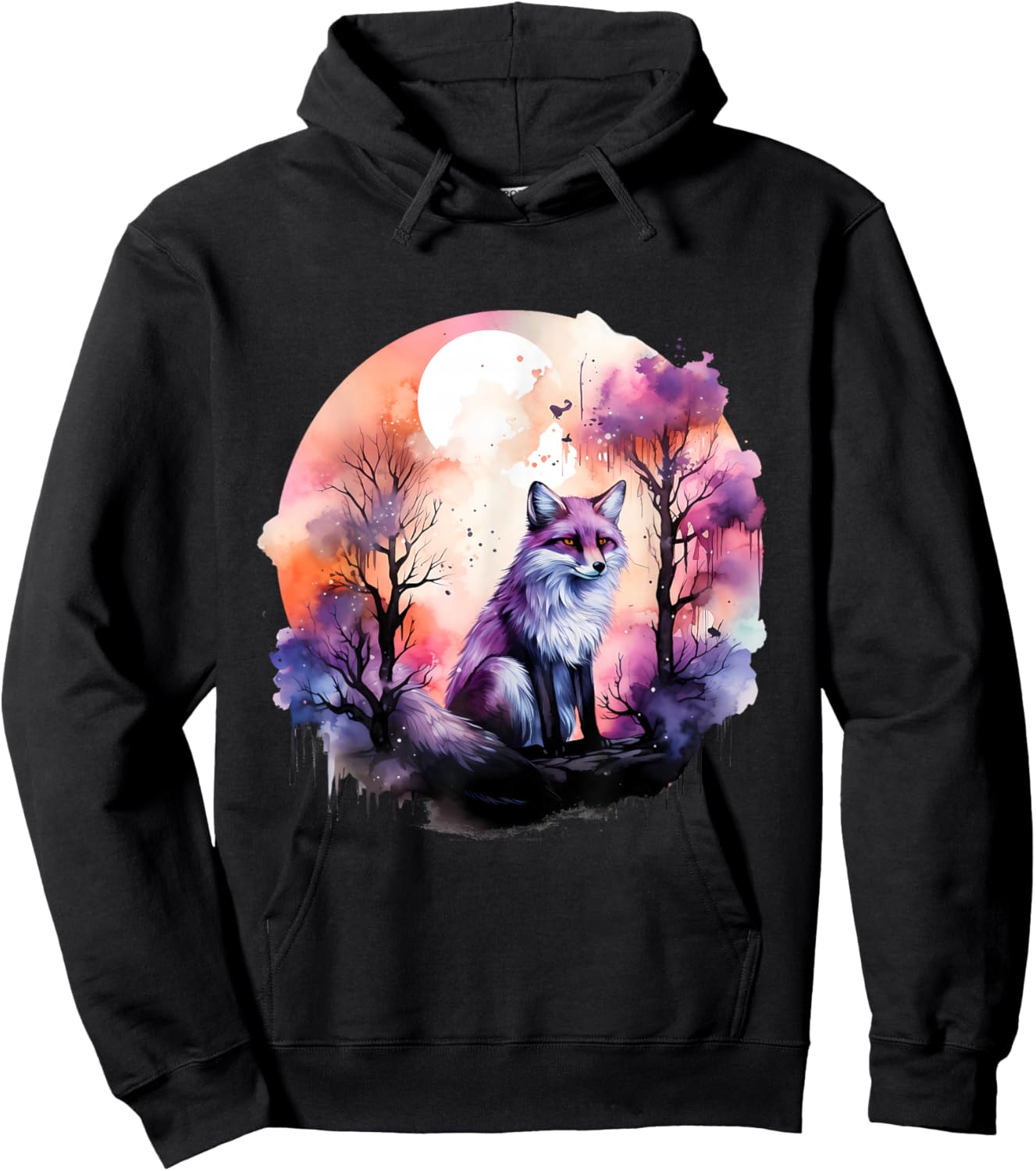 Fox Colorful Forest Nature Animal Lovers Wildlife Artwork Hoodie - Hoodie | Black