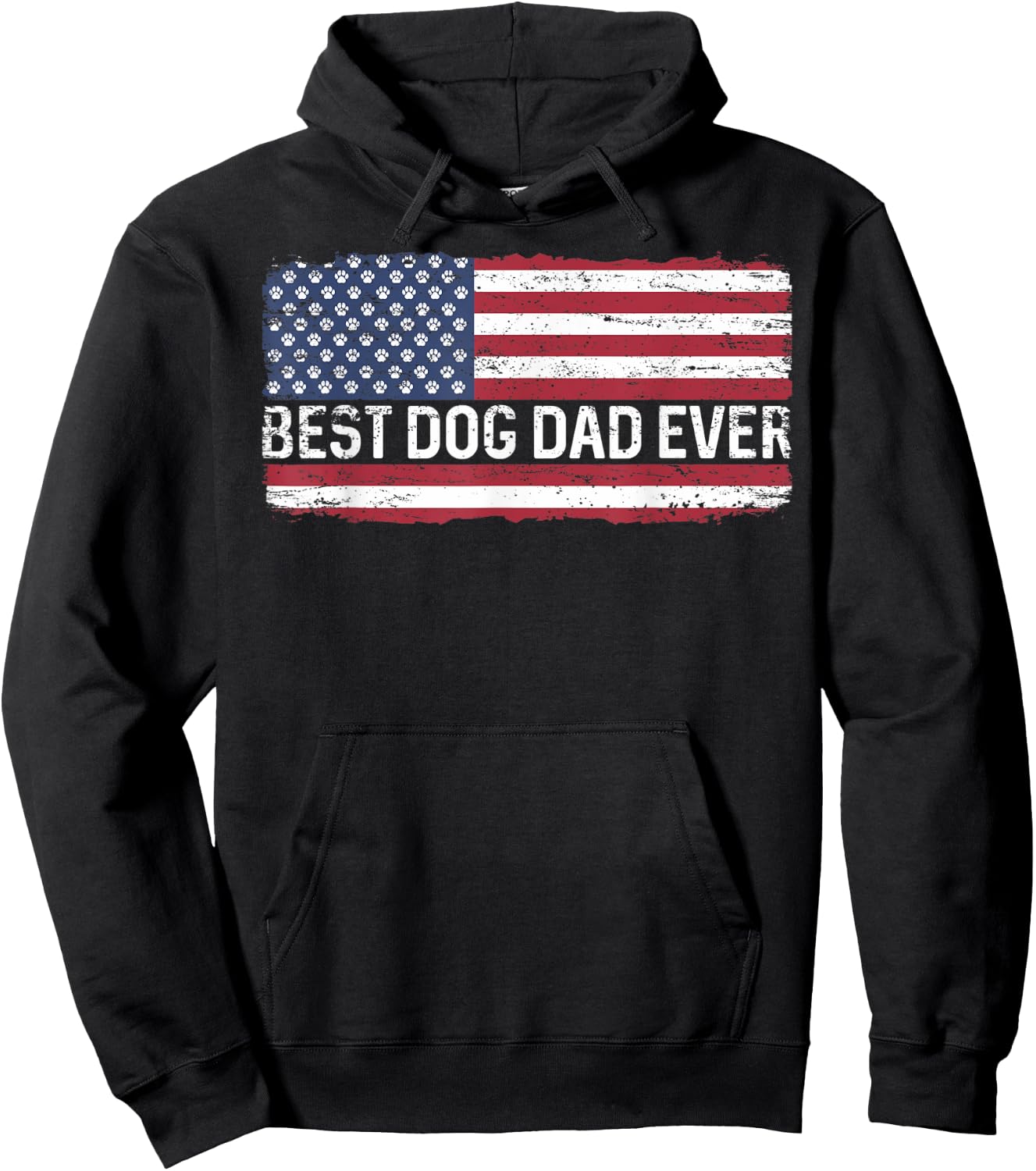 Best Dog Dad Ever USA American Flag Dog's Paw Fathers Gift Hoodie - Hoodie | Black