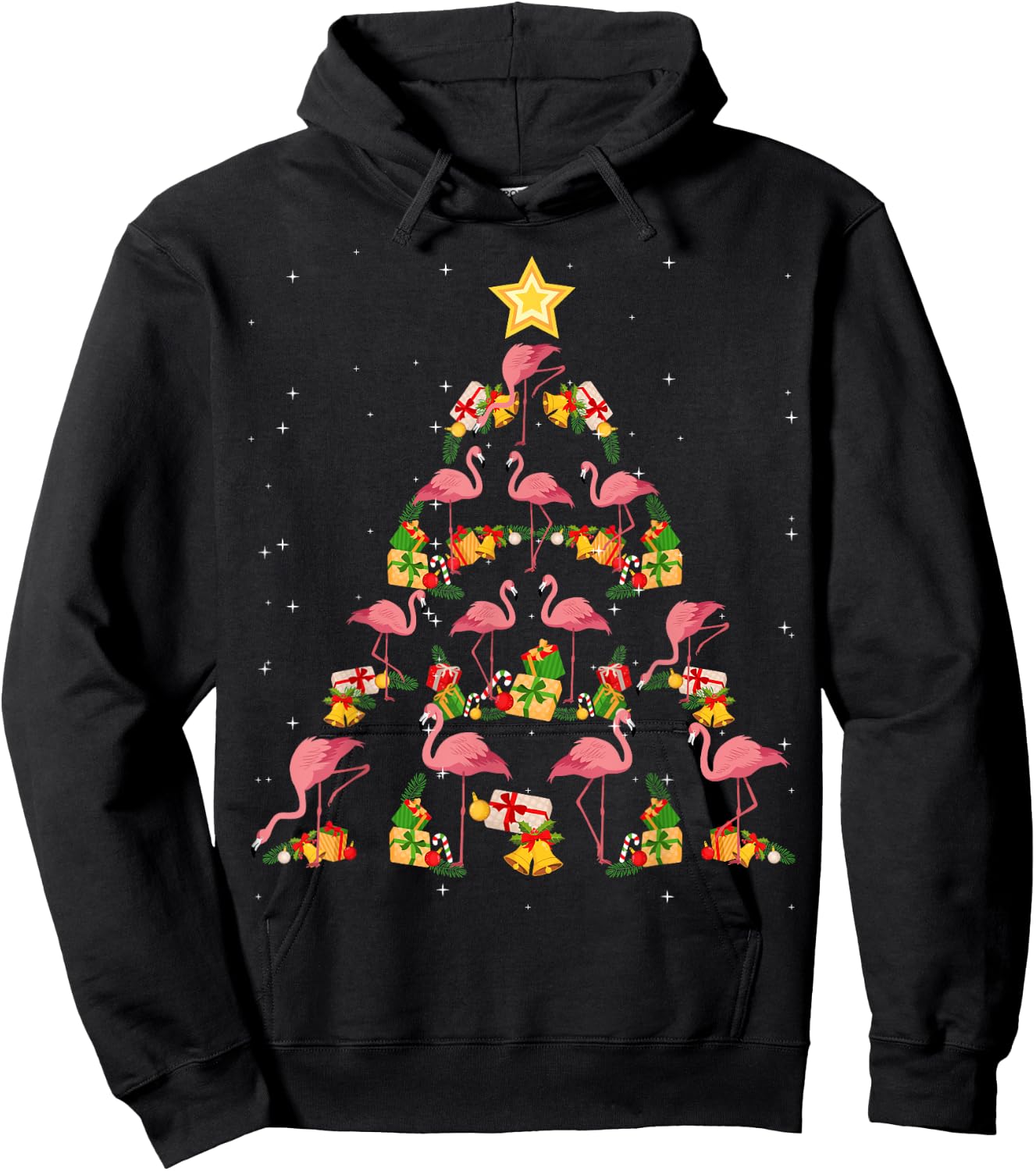 Christmas Santa Hat Pink Flamingo Xmas Holiday Nativity Hoodie - Hoodie | Black