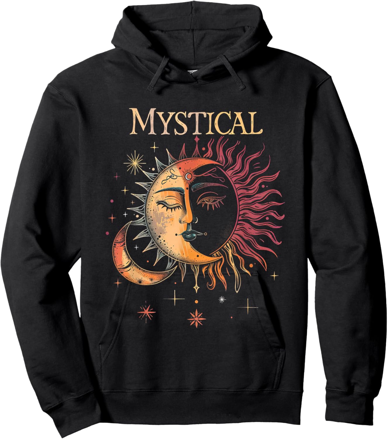 Mystical Sun and Moon Woman Mystic Flowers Aesthetic Hoodie - Hoodie | Black