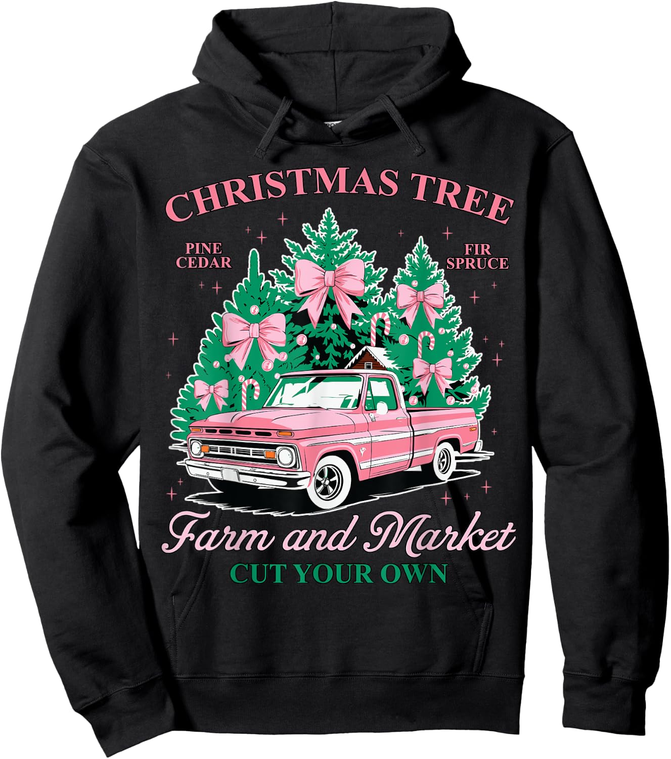 Vintage Christmas Tree Farm and Market Cut Your Own Holiday Hoodie - Hoodie | Black