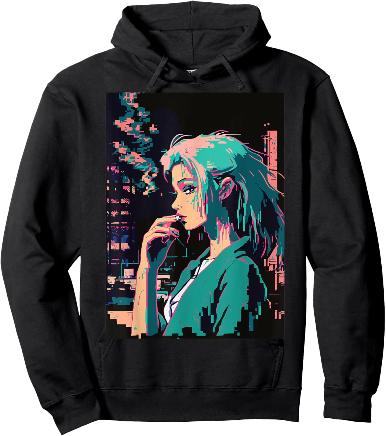 Japanese Vaporwave Sad Anime Girl Indie Aesthetic Otaku Hoodie - Hoodie | Black