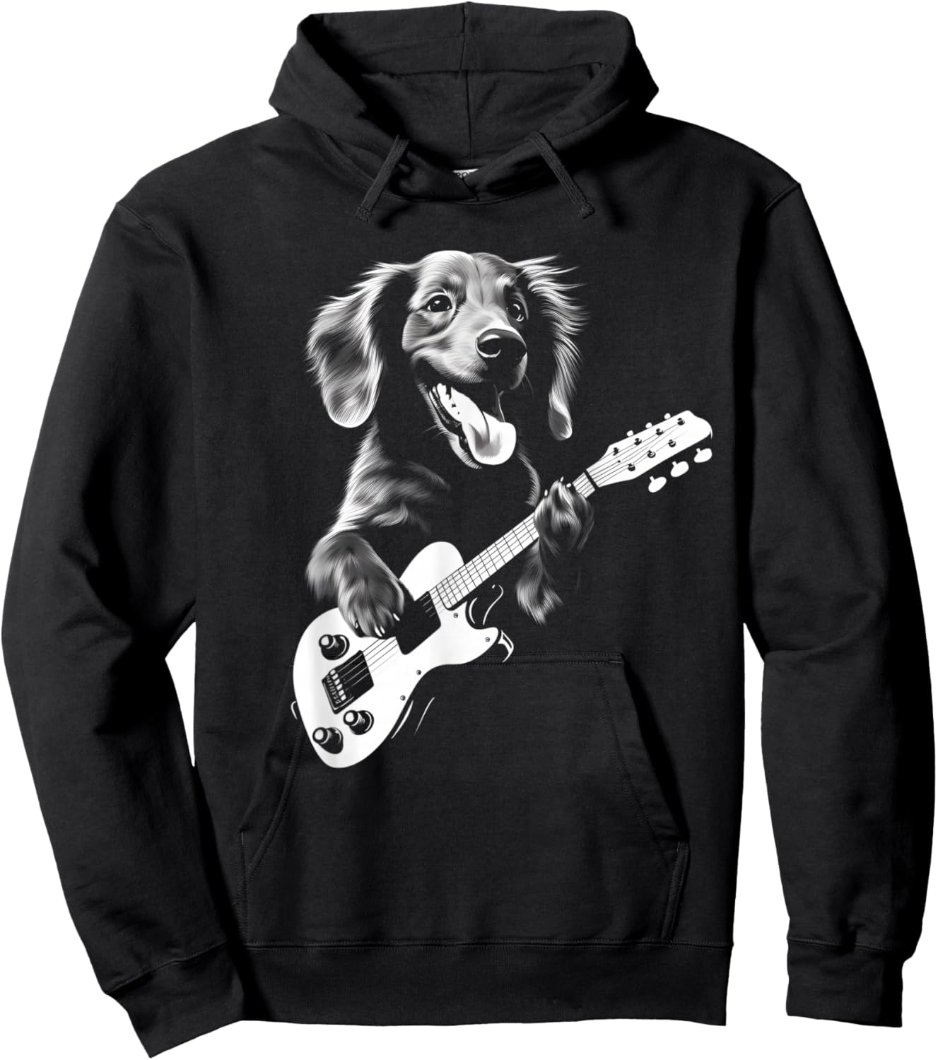 Dachshund Playing Guitar - Funny Guitar Dog Hoodie - Hoodie | Black