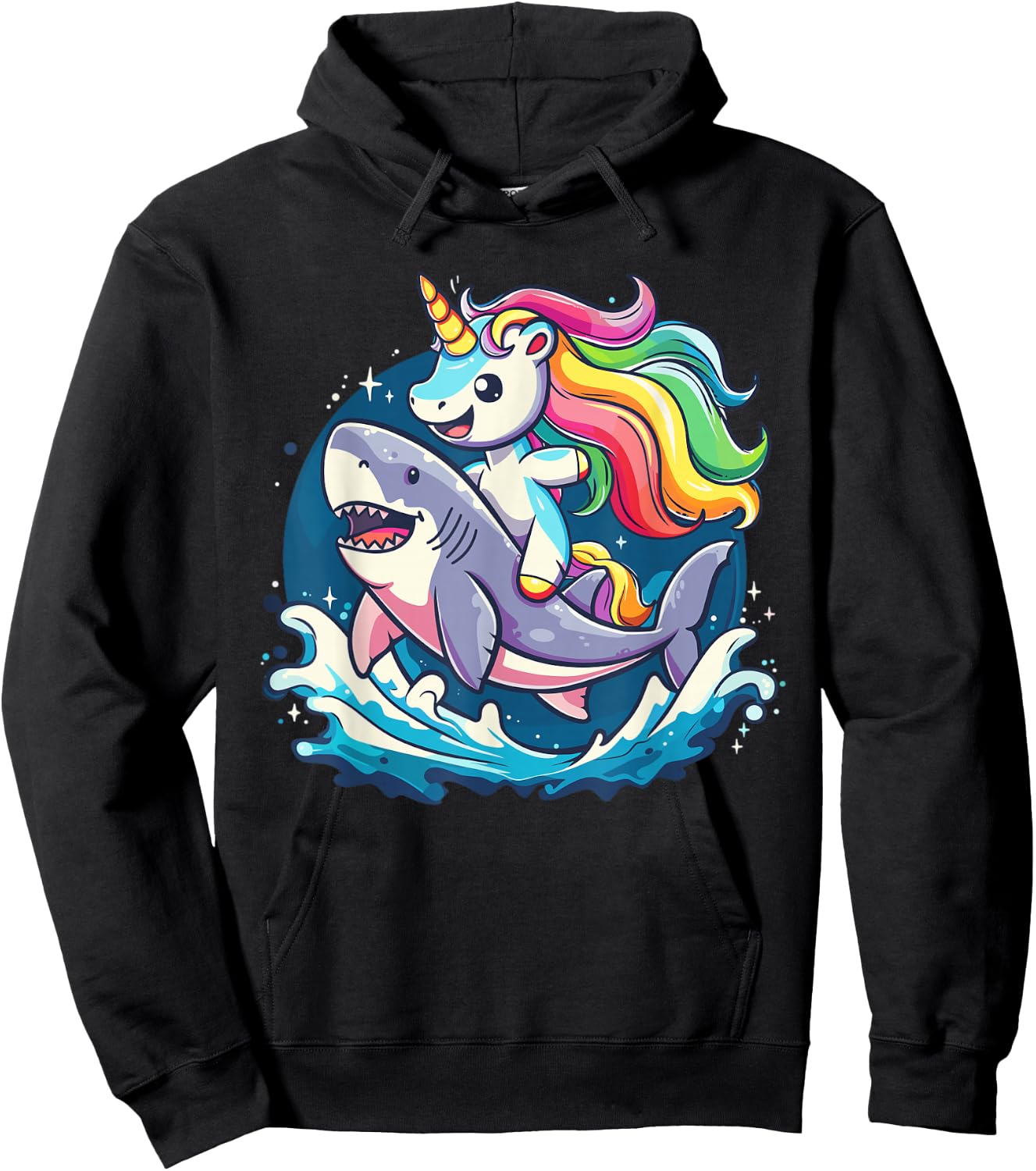Cute Unicorn Riding Shark for Girls and Boys Hoodie - Hoodie | Black