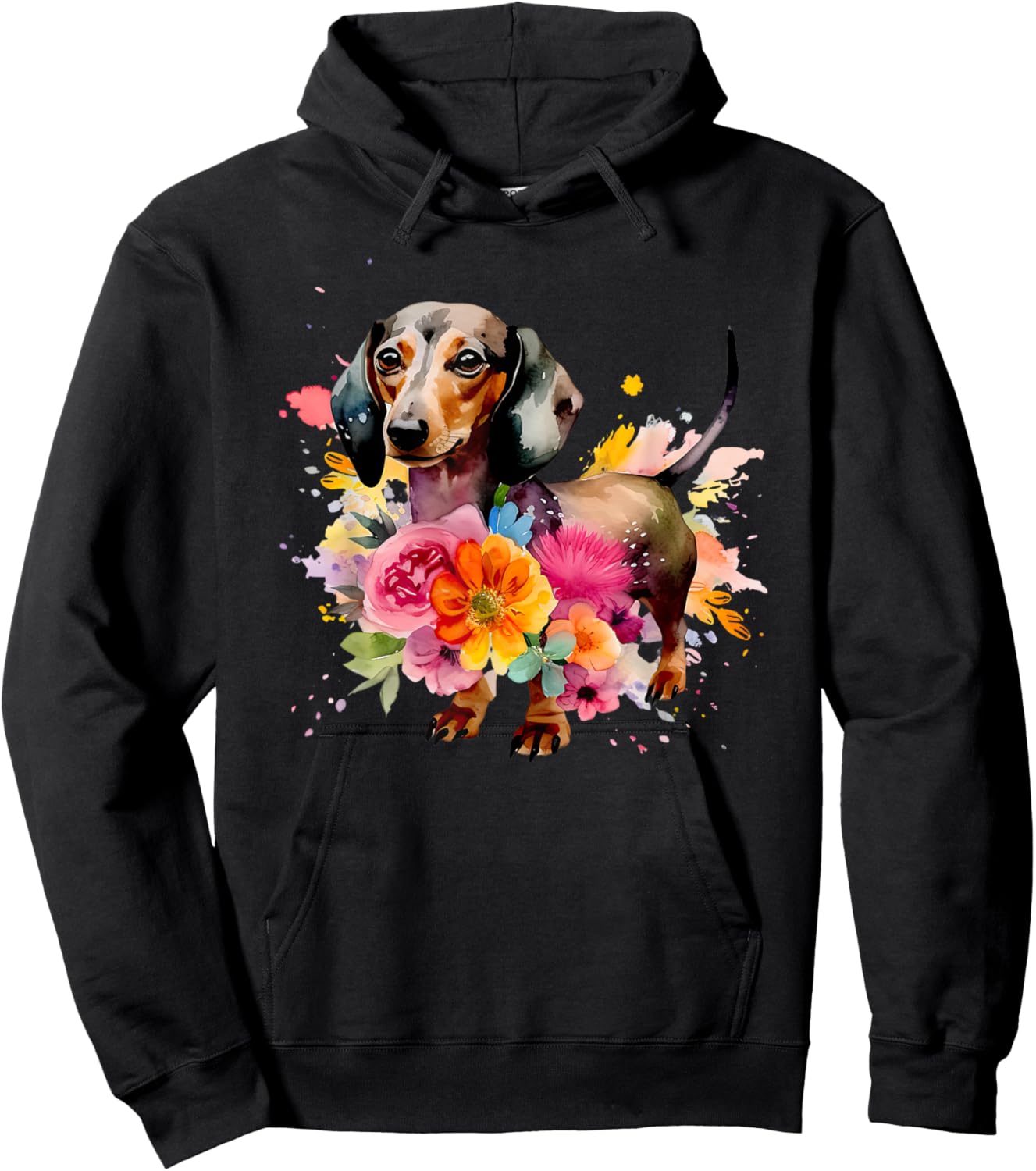 Dachshund Watercolor art Dog Dog breed woman kids floral Hoodie - Hoodie | Black